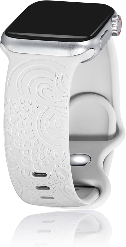 Compatible with Apple Watch Bands 38Mm 42Mm,Floral Skull Engraved Soft Silicone Sport Wristbands Cute Rose Fadeless Pattern Replacement Strap for Iwatch Series SE 7 6 5 4 3 2 1 for Women Men, Black 38/42Mm