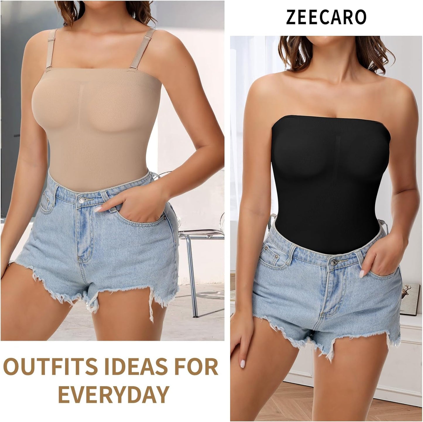Strapless Shapewear Thong for Women Tummy Control Tube Top Bodysuits One Piece Leotard