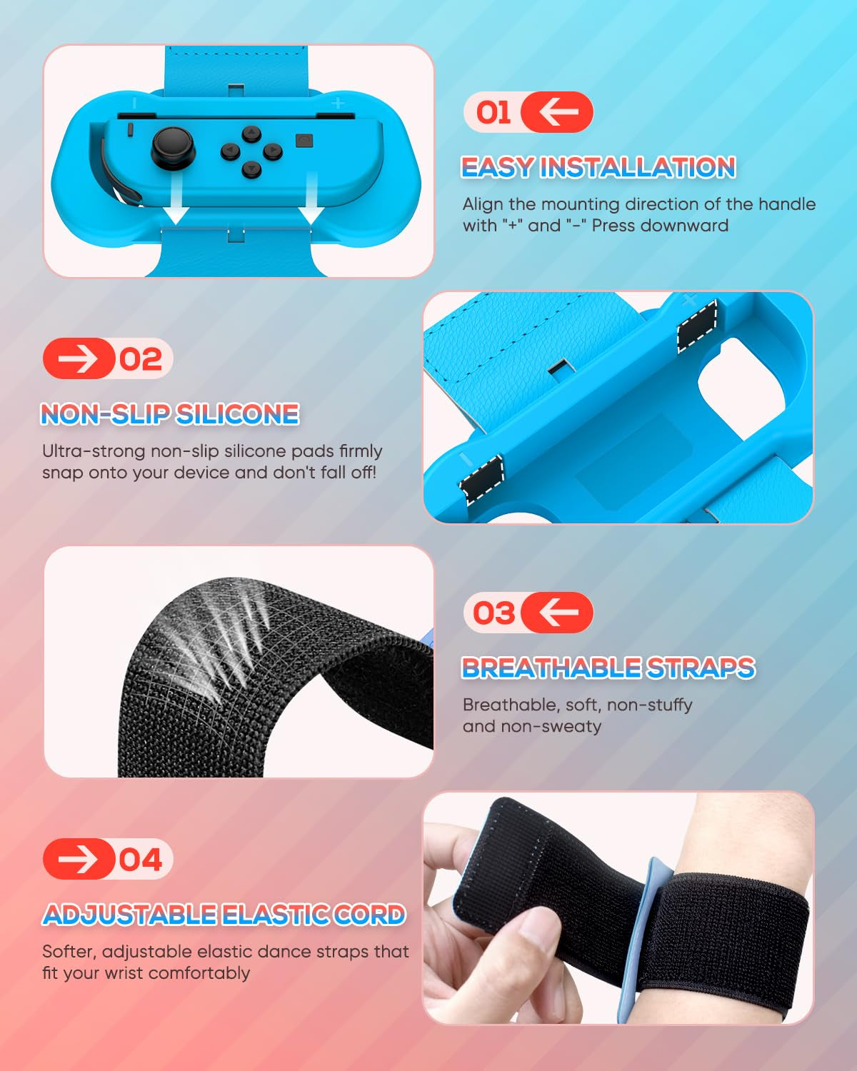 Wrist Strap Compatible with Just Dance 2025 2024 2023/For Zumba Burn It Up,Adjustable Wrist Bands for Nintendo Switch & OLED Model for Joy-Cons,Two Size for Adults & Children,2 Pack Red/Blue