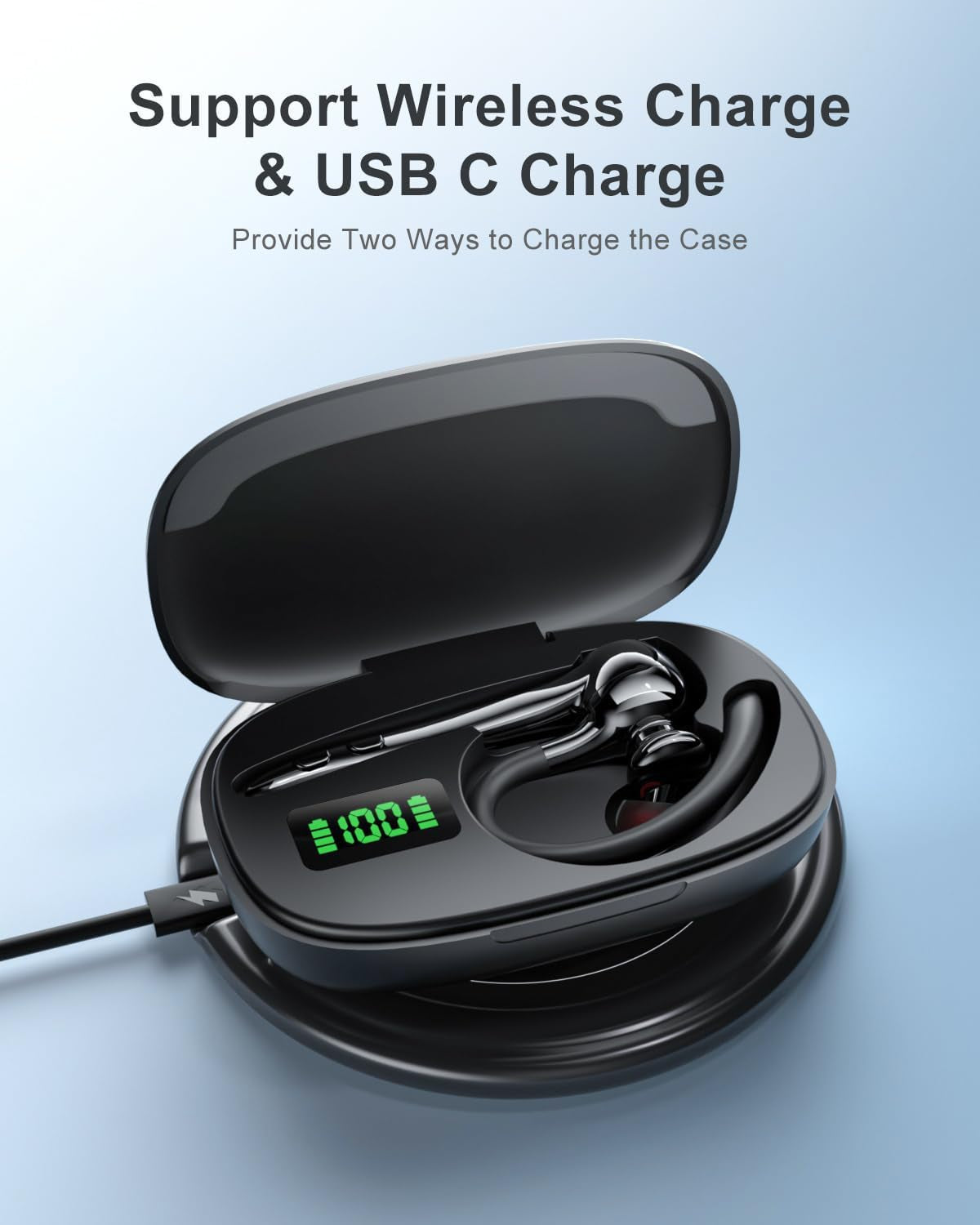 Earbuds Wireless Earpiece Bluetooth Headset with Noise Canceling Mic 160H Standby Time Hands Free Earphones Single Ear Headphone for Iphone Android Samsung Cell Phones PC TV Computer Game Trucker Work TRUCK DRIVER