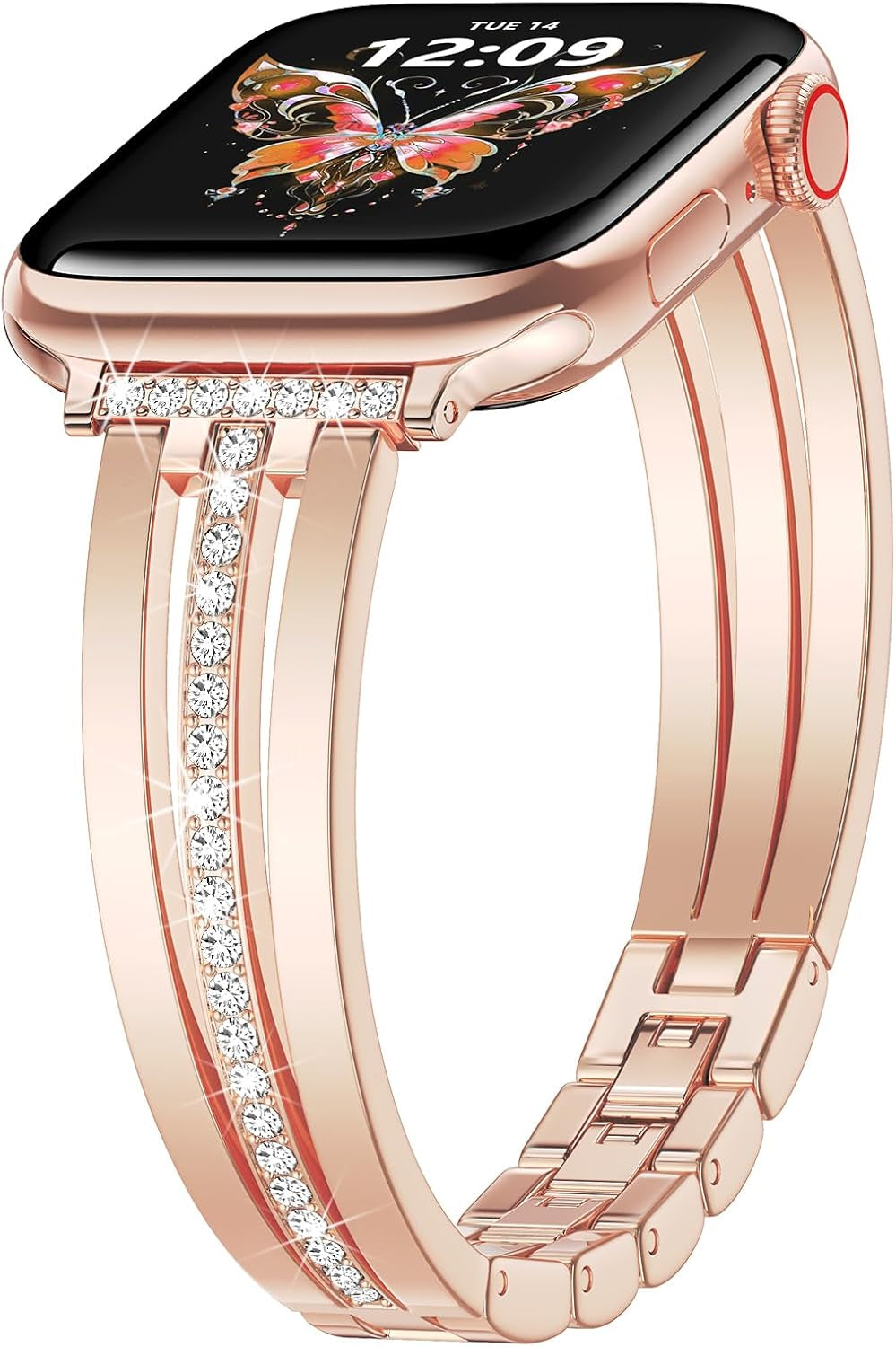 Compatible for Apple Watch Band 38Mm 40Mm 41Mm 42Mm 44Mm 45Mm 46Mm 49Mm Series 10 9 8 7 SE Ultra Women, Slim Metal Dressy Jewelry Bracelet with Bling Diamond for Iwatch Series 6/5/4/3/2/1