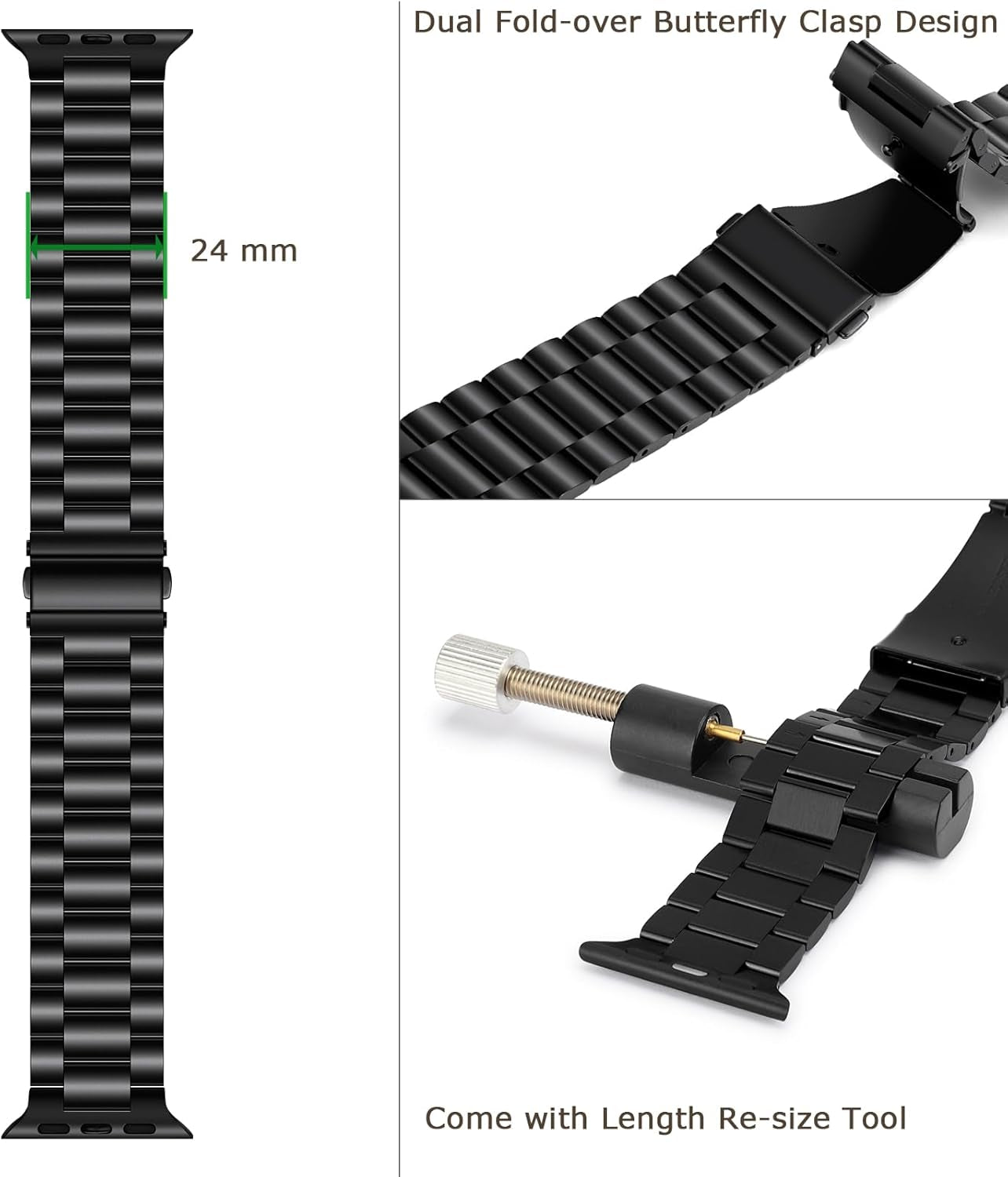 Band Compatible with Apple Watch Band 41Mm 40Mm 38Mm Premium Stainless Steel Metal Replacement Strap Compatible with Apple Watch SE Series 9 8 7 6 5 4 3 2 1 (Black)