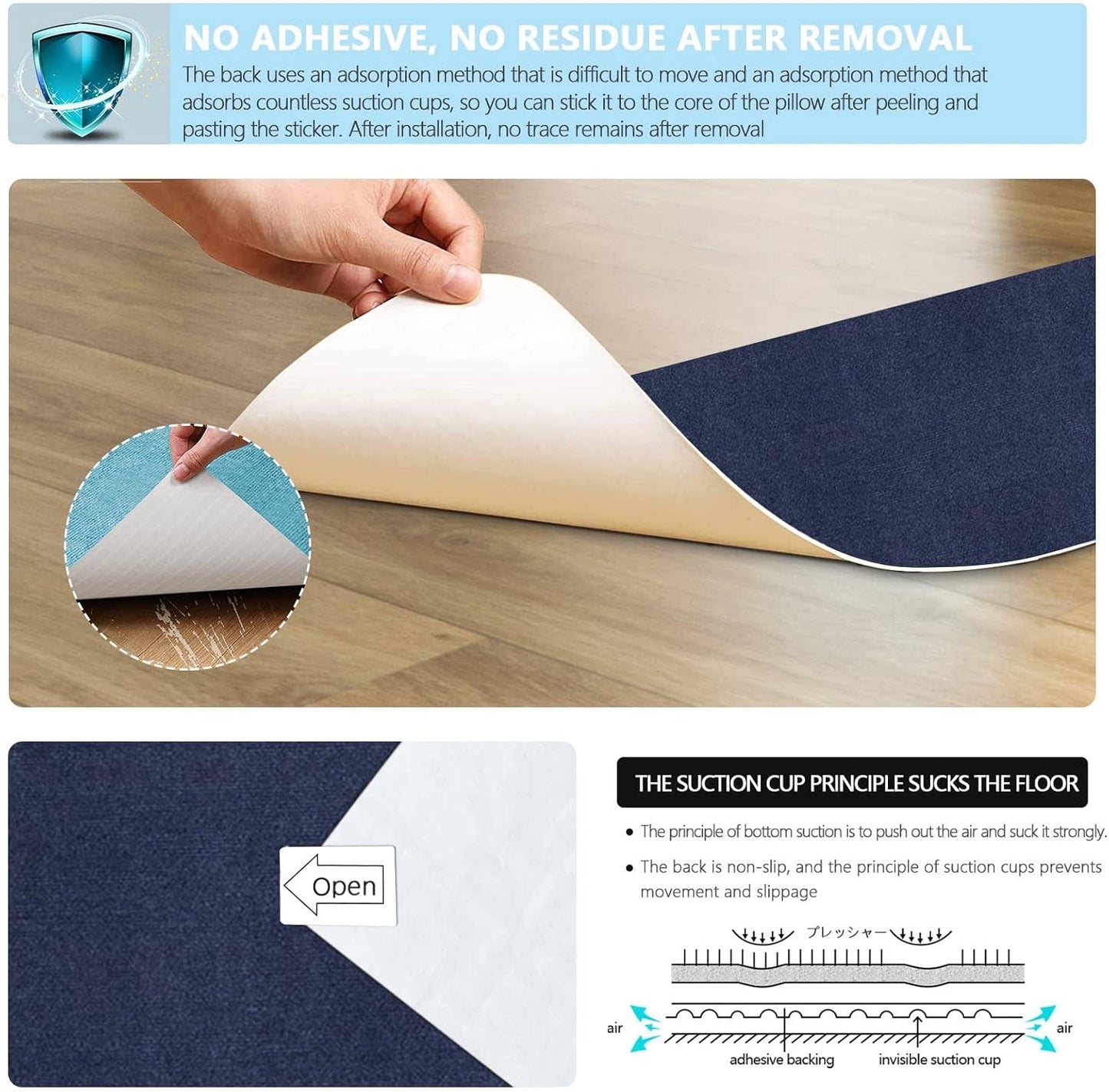 8" X 30" (15 in Pack) Non-Slip Stair Treads Carpet for Wooden Steps, Self-Adhesive Stair Treads Mat, Safety Indoor Stair Runner Mats, anti Slip Stair Rugs for Kids Elders and Dogs，Navyblue