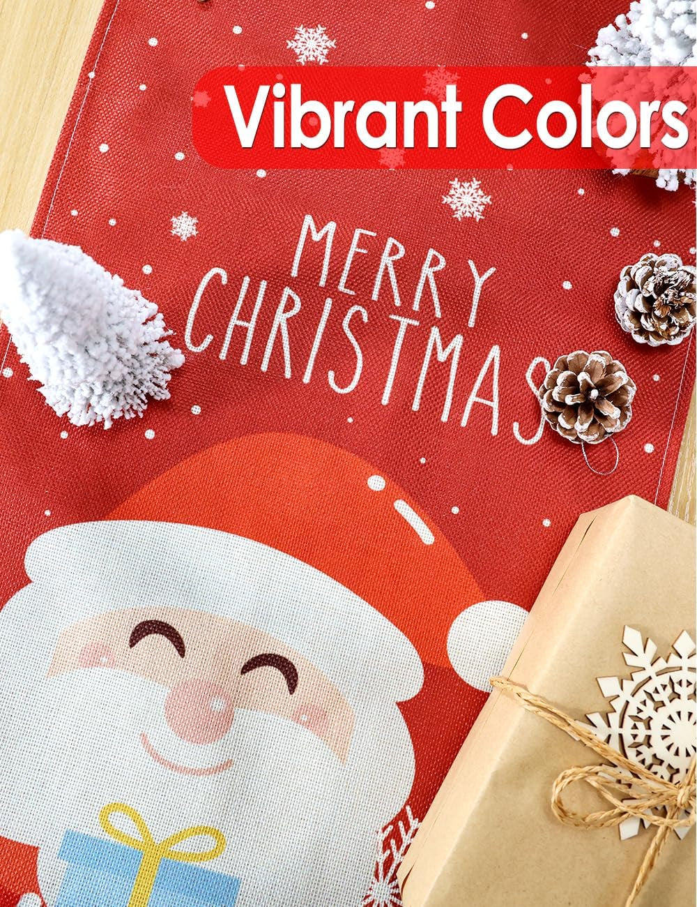 Set of 2 Christmas Table Runner, Including Linen Christmas Trees Table Runner, Merry Christmas Santa Claus Table Runner for Xmas Holiday Seasonal Winter Decoration Indoor Party Wedding 90In