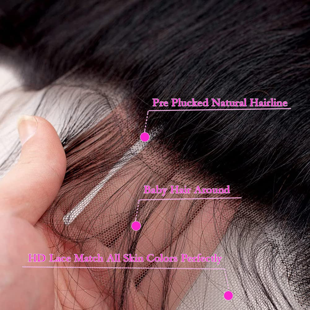 Body Wave Bundles with Frontal 100% Brazilian Virgin Human Hair Bundles with Frontal Closure 12A Unprocessed Body Wave Weave 3 Bundles Human Hair with Frontal 13X4 HD Lace (18 20 22+16)