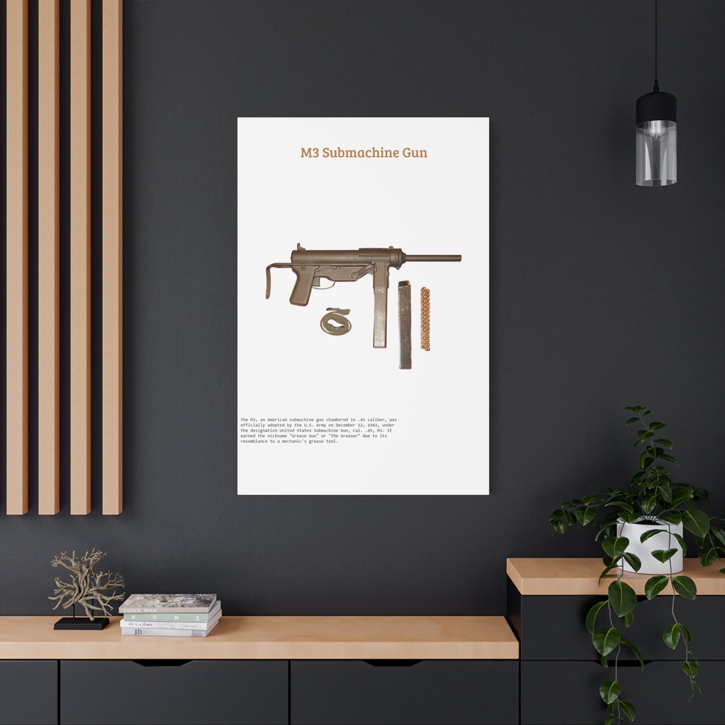 Grease Gun M3 submachine gun Matte Canvas, Stretched, 1.25"