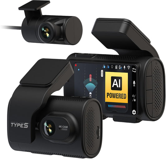 Type S T400 Ai-Powered Driver Assistance 4K Dash Cam with ADAS, Collision Warnings, Lane and Pedestrian Detection, Vehicle Departure Reminders, Front Rear Smart Incident Video Surveillance, SD Card