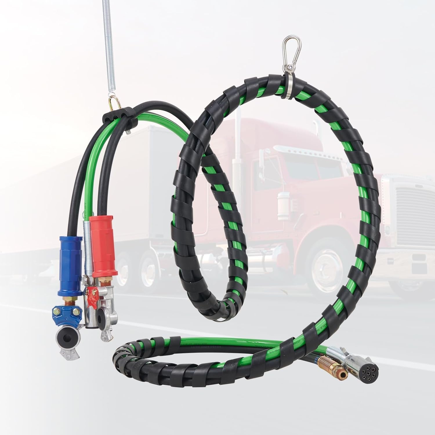 15FT Semi Truck Air Lines Kit with 2PCS Glad Hands, 3-In-1 Air Hoses & 7 Way ABS Electric Power Line, with 2PCS Gladhand Handles, 4PCS Seals and Tender Spring Kit for Semi Truck Trailer Tractor TRUCK DRIVER