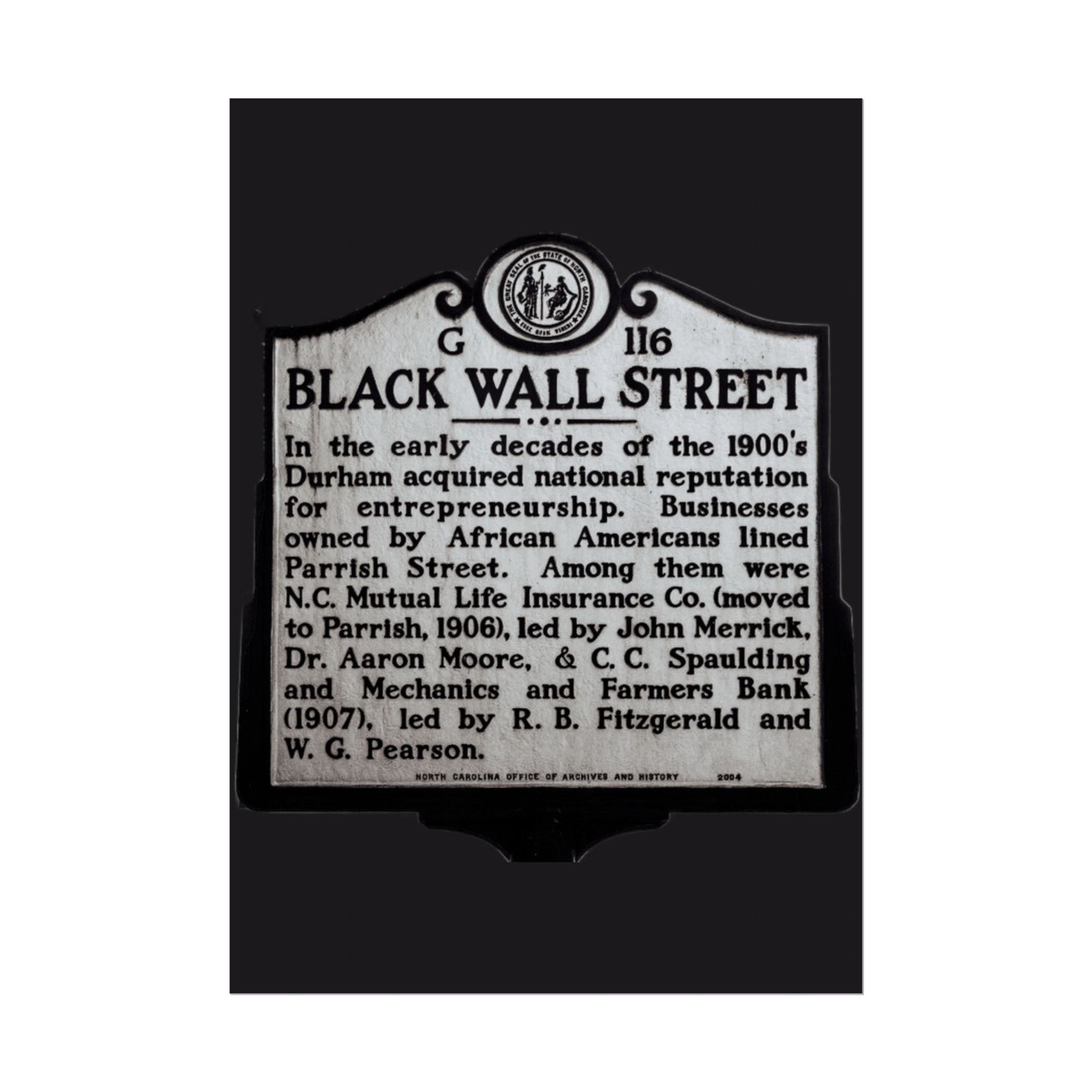 BLACK WALL STREET DURHAM NORTH CAROLINA Rolled Posters