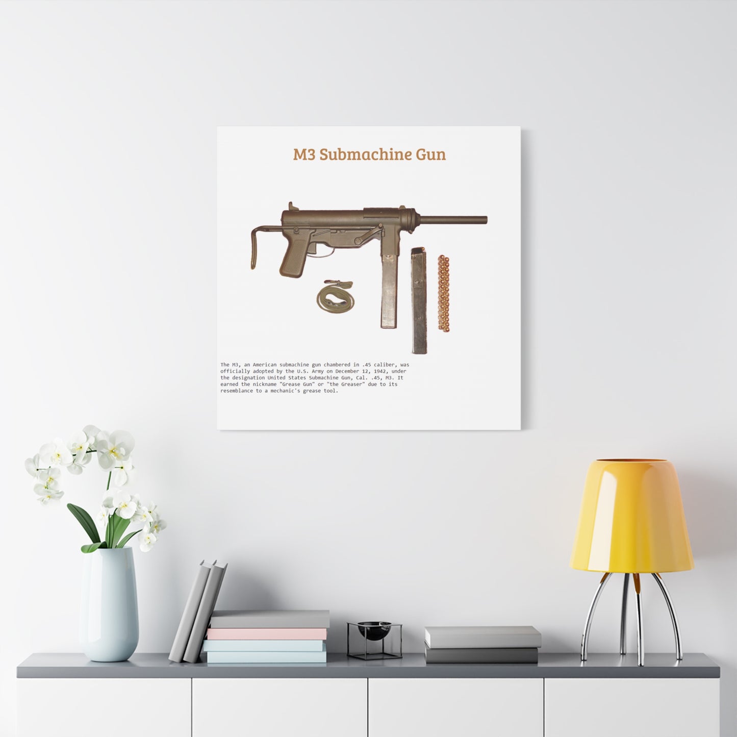 Grease Gun M3 submachine gun Matte Canvas, Stretched, 1.25"