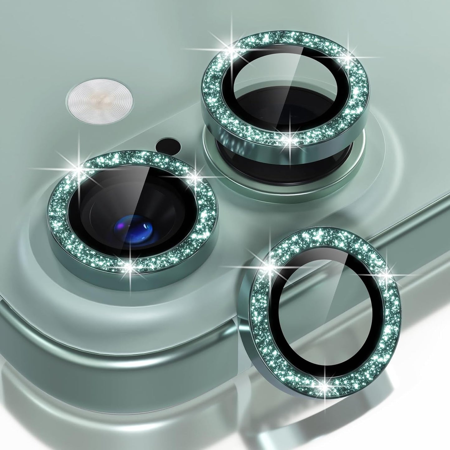 Compatible for Iphone 16 /Iphone 16 plus Camera Lens Protector Bling, 9H Tempered Glass Camera Cover Screen Protector Metal Ring Decoration Accessories(Glitter-Pink)