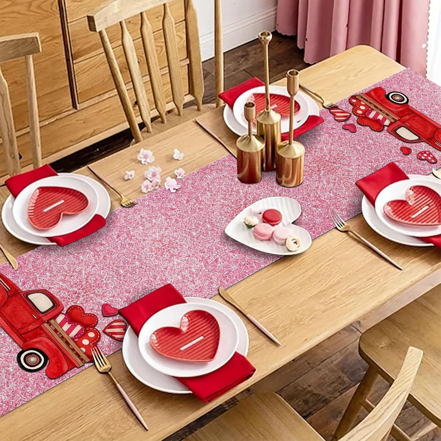 Pink Sequin Table Runners 12''X 108'', 2 Pack Fabric Glitter Runner for Wedding Birthday Party Supplies Bachelorette Bridal Baby Shower Fall Christmas Table Decorations