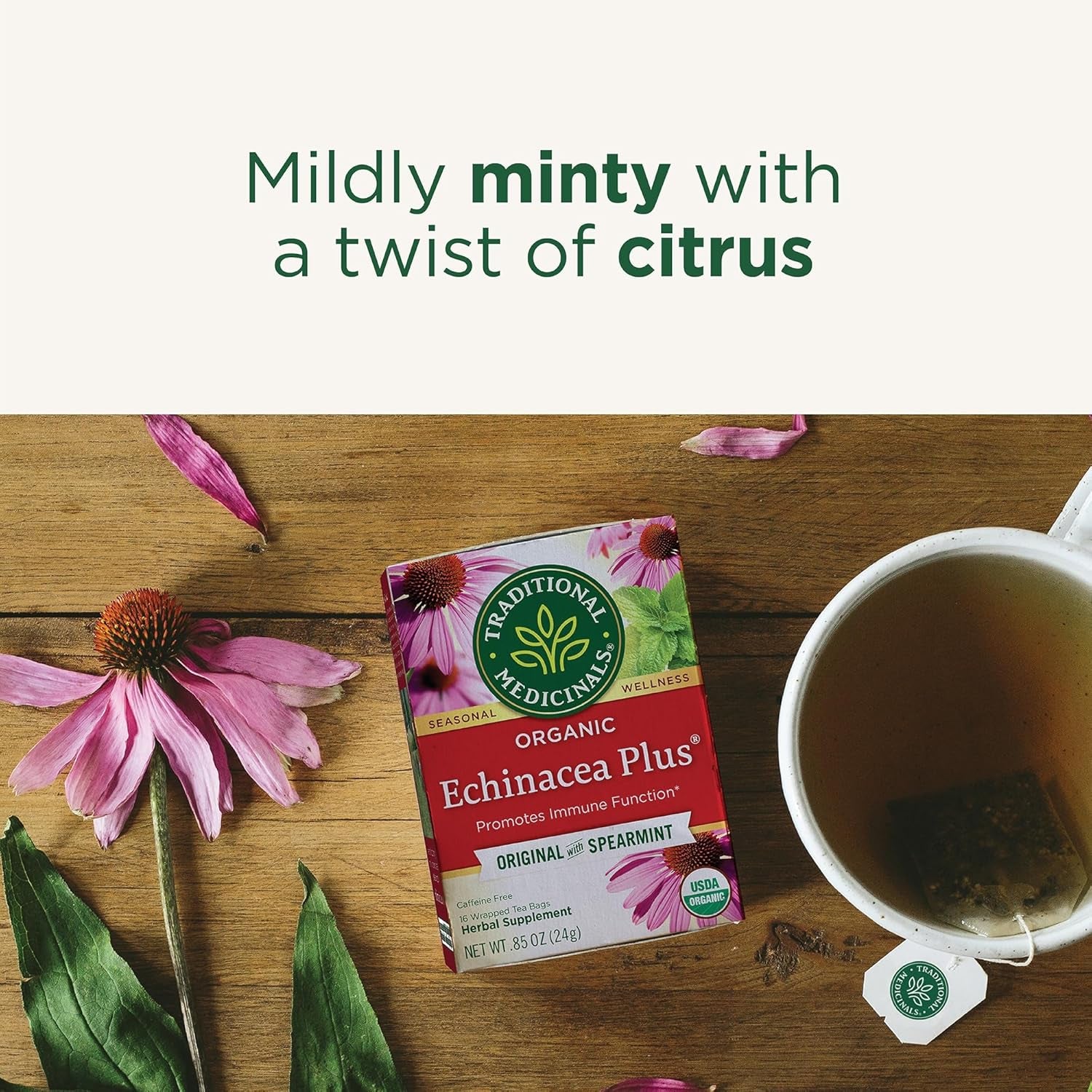 Tea, Organic Echinacea Plus, Promotes Immune Function, W/Spearmint, 16 Tea Bags TLBH