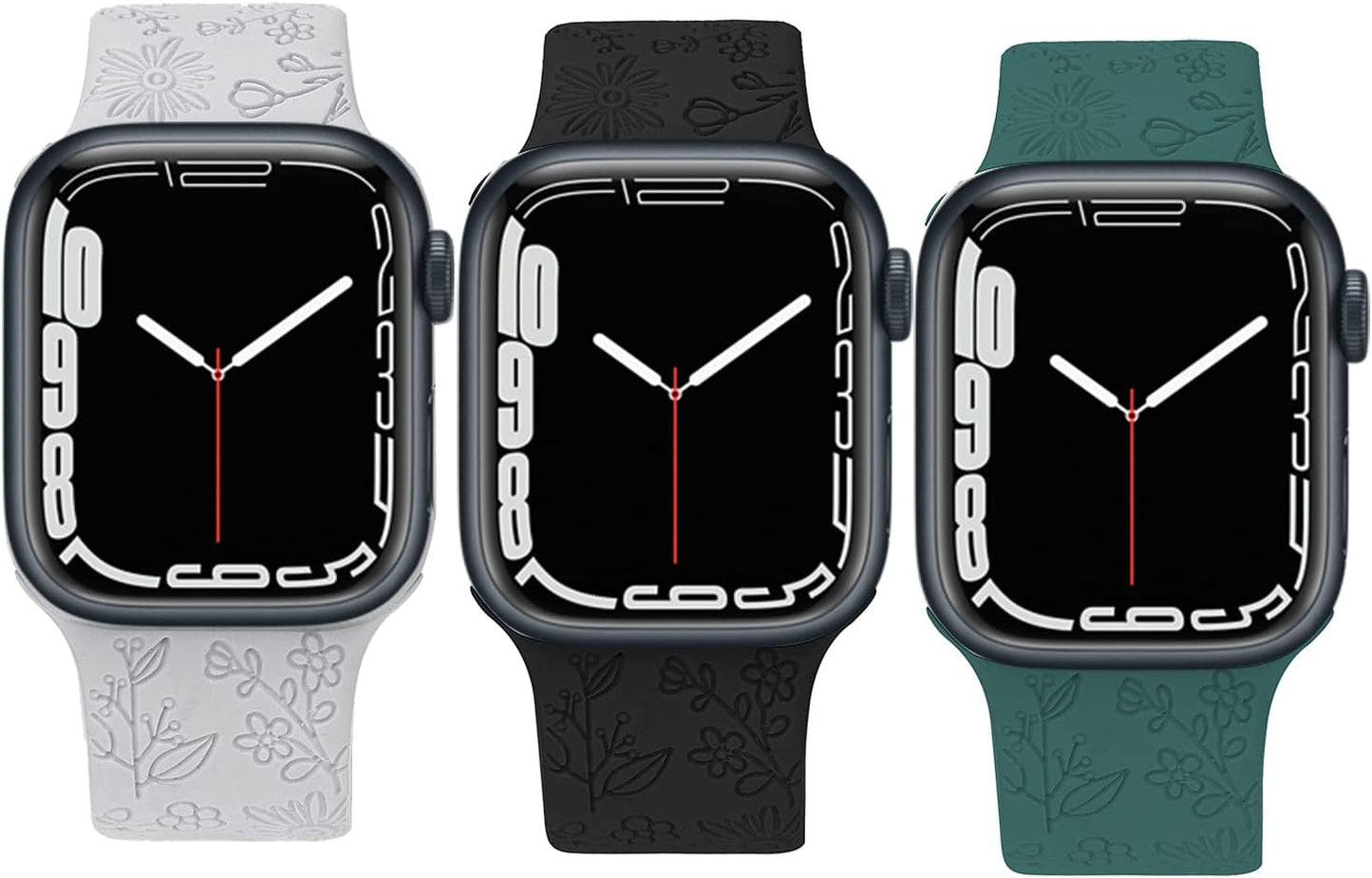 Flower Engraved Bands Compatible with Watch Band 38Mm 40Mm 41Mm 42Mm 44Mm 45Mm Women Men,Sport Strap Replacement Wristbands for Watch Series 7/6/5/4/3/2/1/SE,3 Pack