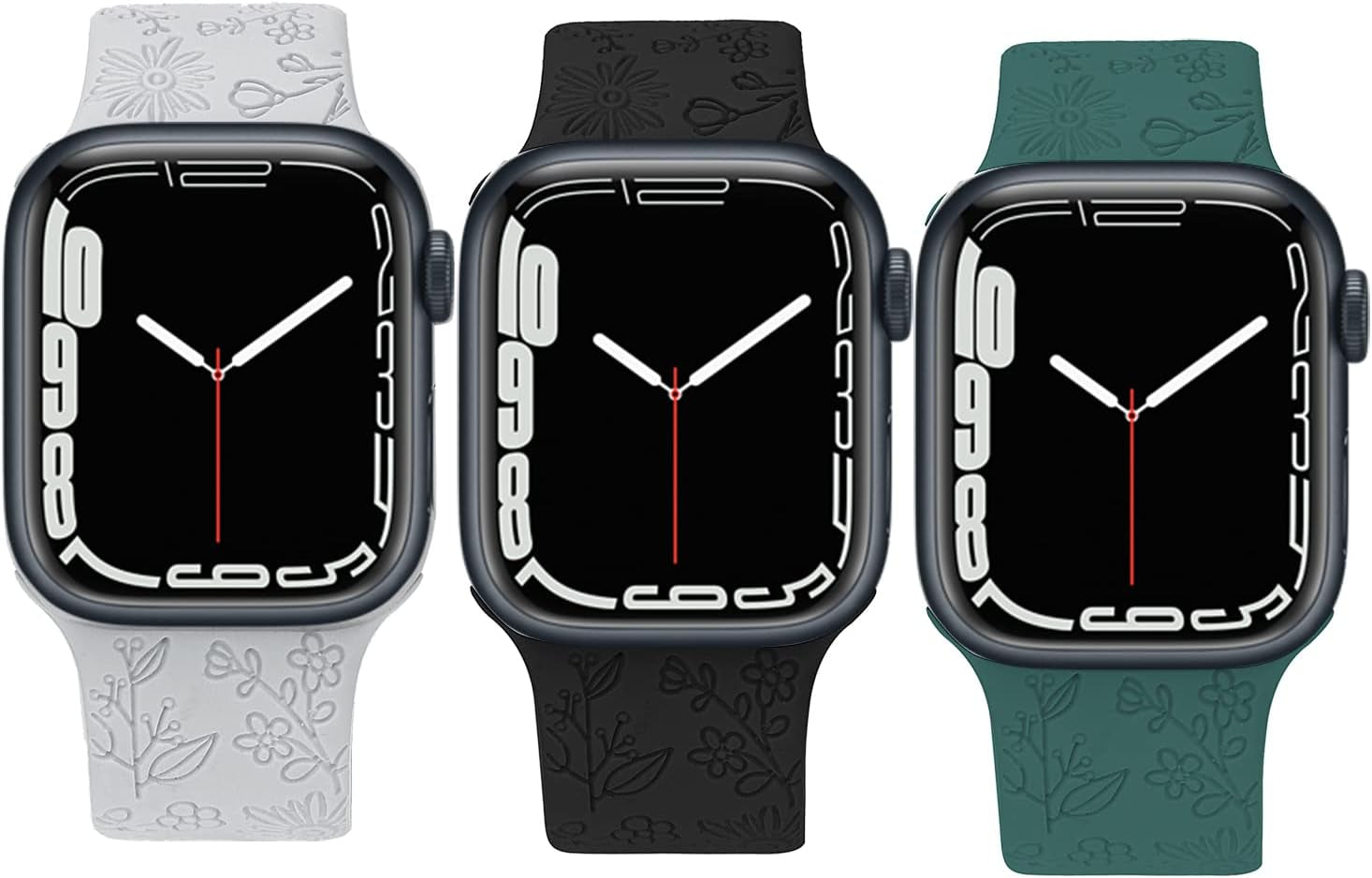 Flower Engraved Bands Compatible with Watch Band 38Mm 40Mm 41Mm 42Mm 44Mm 45Mm Women Men,Sport Strap Replacement Wristbands for Watch Series 7/6/5/4/3/2/1/SE,3 Pack