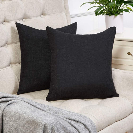 Set of 2 Black Pillow Covers Rustic Linen Decorative Square Throw Pillow Covers 18X18 Inch for Sofa Couch Decoration