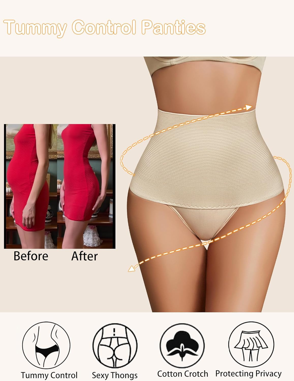 Women'S Shapewear Tummy Control Thong Mid Waist Lightweight Shaping Underwear Panty Girdle Body Shaper Brief