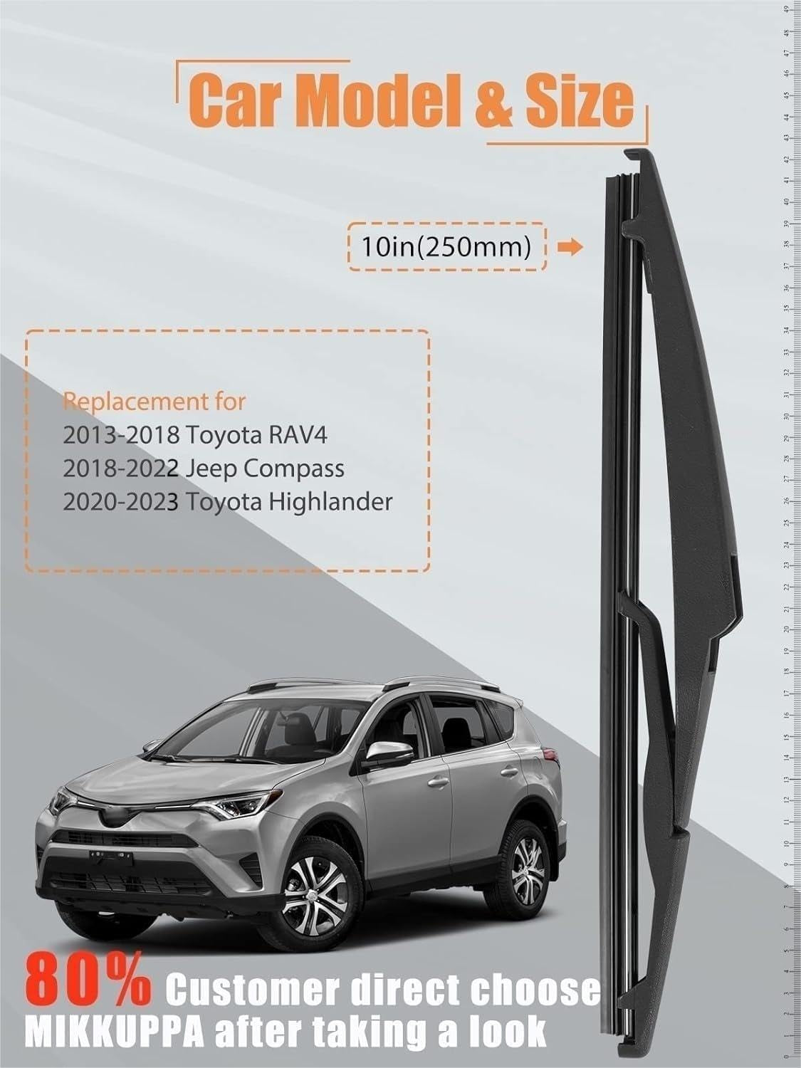 Rear Windshield Wiper Blade Replacement for Toyota RAV4 2013-2018, Highlander 2020-2023, Jeep Compass 2018-2022 - Back Wiper Blade OEM Factory Accessories Replacement 85242-42040, 10 Inches
