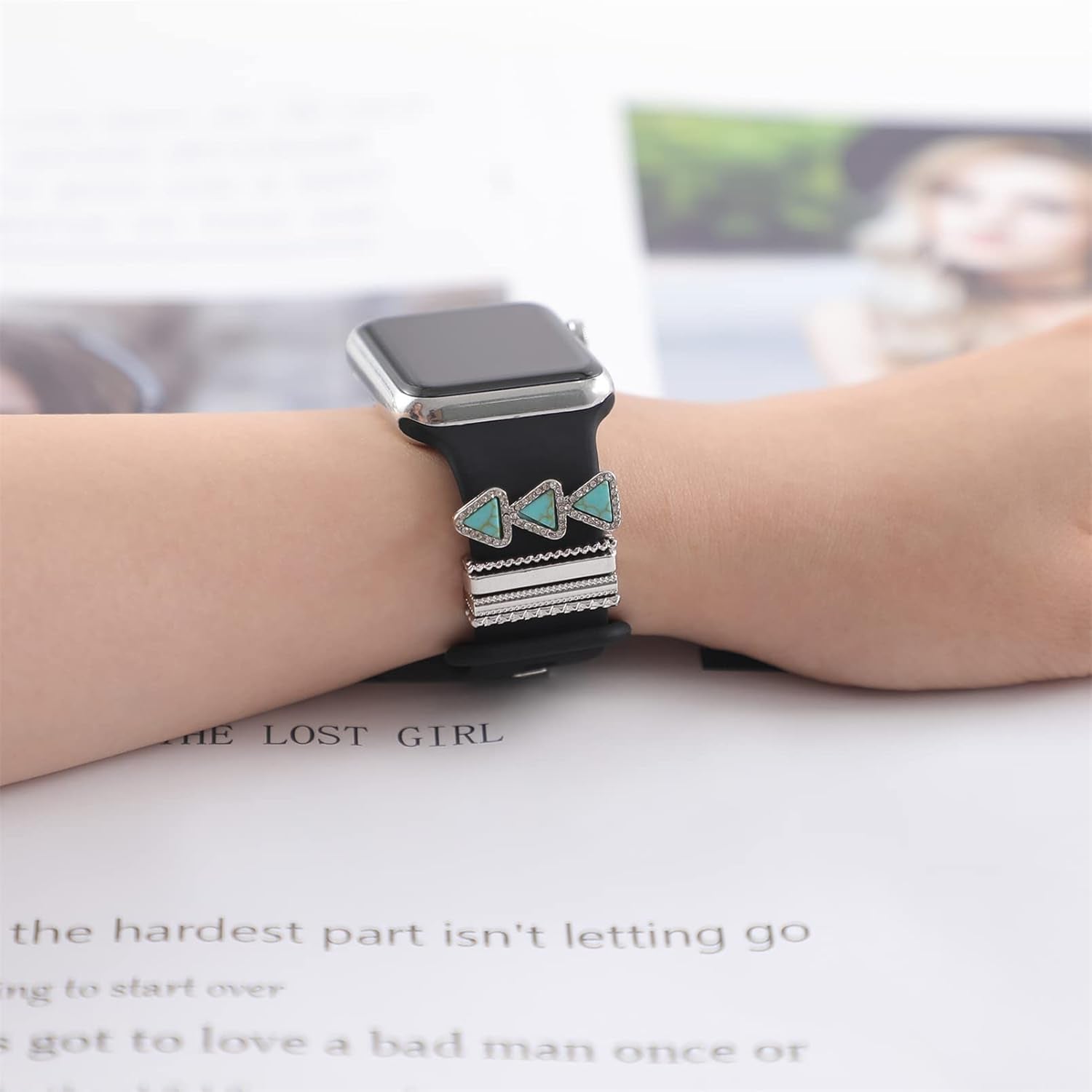 Charms for Apple Watch Band 40Mm 41Mm 44Mm 38Mm 45Mm 42Mm Women Girls,Metal Diamond Jewelry Decorative Ring Loops,Iwatch Series 9 8 7 6 5 4 3 Se,Galaxy Watch 6/5/4,Silicone Strap Charm Accessories