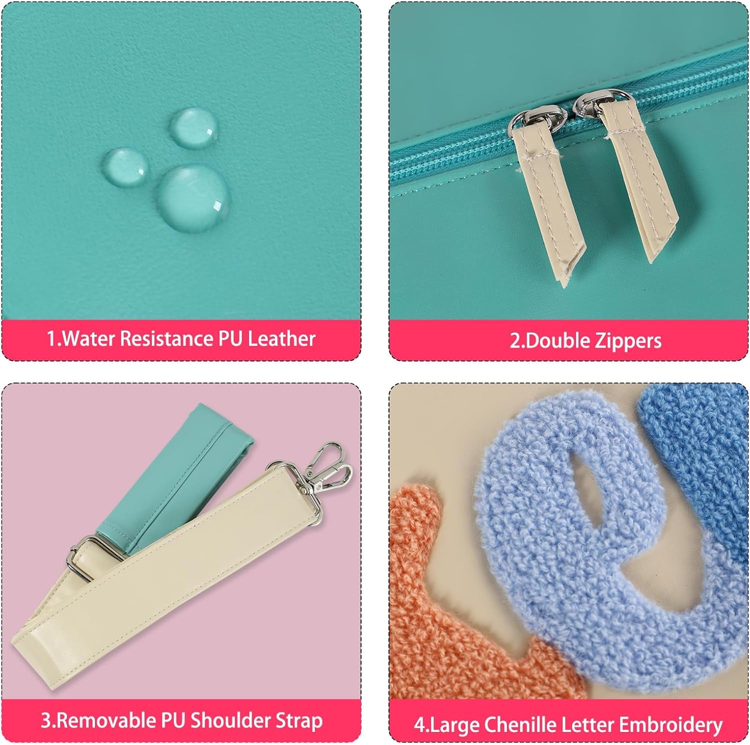 Chenille Letter Travel Duffle Bag Large PU Leather Weekender Overnight Bag for Women Carry on Bags Travel Tote（Weekender）