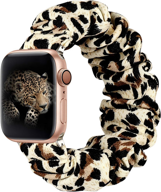 Compatible with Apple Watch Band 38Mm 40Mm 42Mm 44Mm Soft Floral Fabric Elastic Scrunchies Iwatch Bands for Apple Watch Series 6,SE,5,4,3,2,1 38Mm/40Mm Leopard L