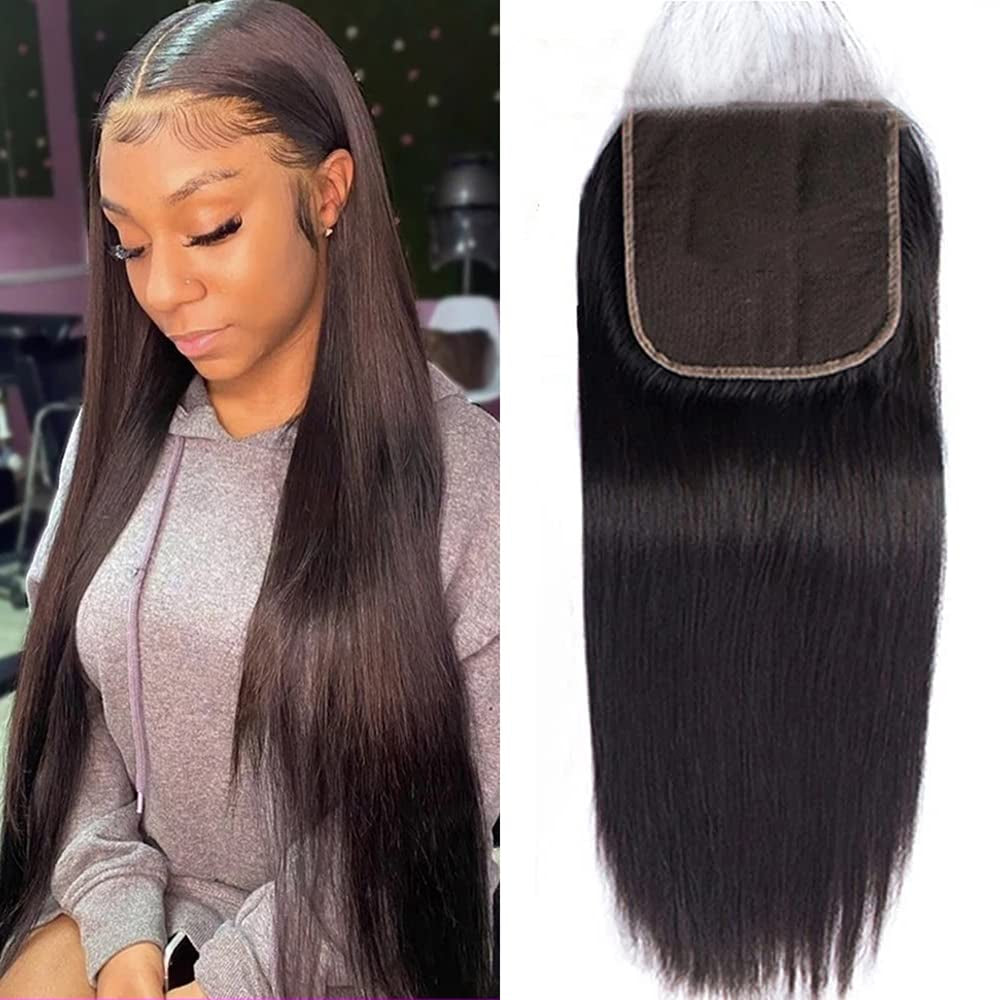 Straight Lace Closure, HD Lace Closure, 4X4 HD Lace Frontal Closure Human Hair Extensions, HD Closure Brazilian Human Hair Lace Closure, Transparent Lace Frontal Closure 130% Density
