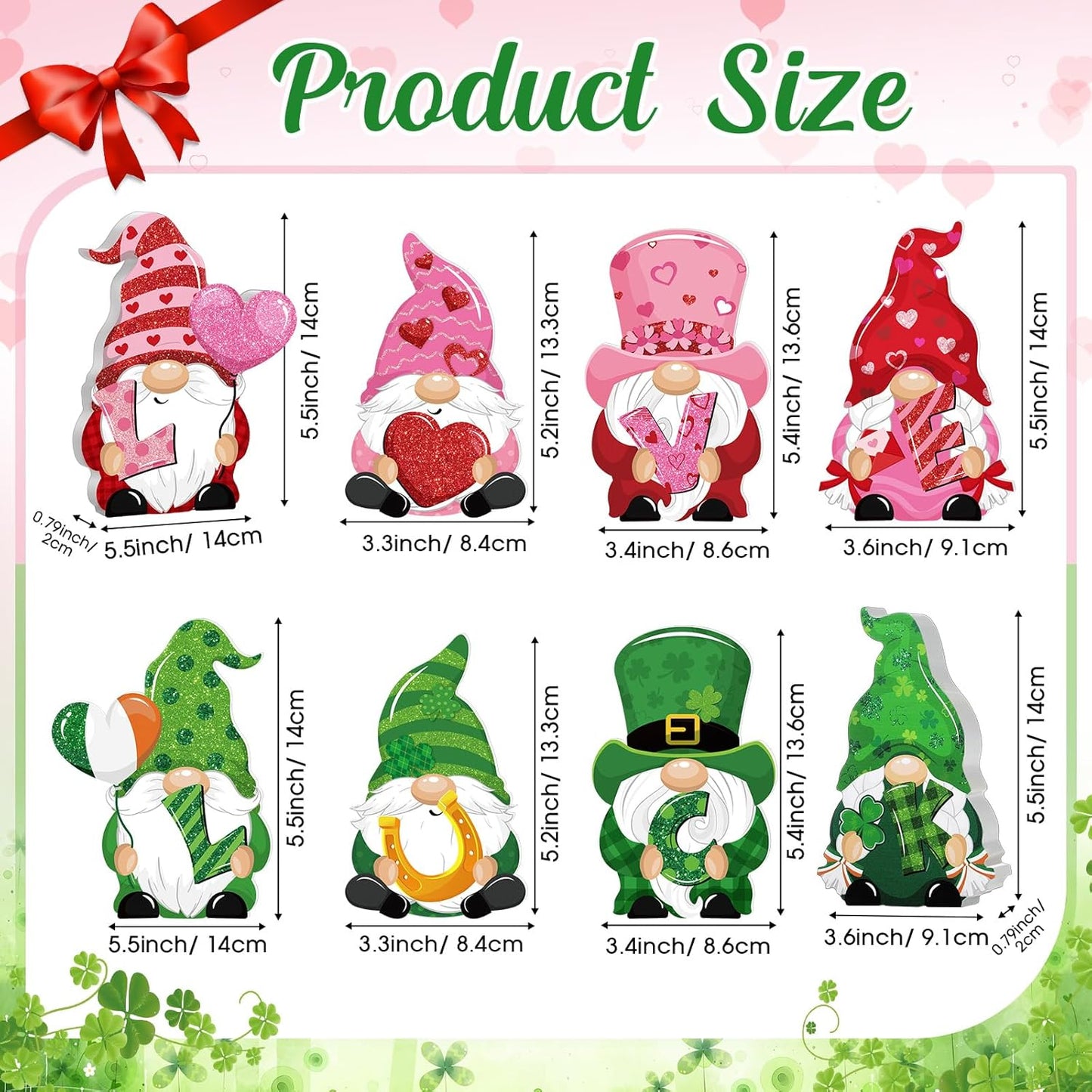 4 Pcs Valentine Wooden Table Sign Reversible St. Patrick'S Day Tabletop Decor Valentine Gnome Table Decoration Love and Luck Table Centerpiece for Home Kitchen Table Tiered Tray Party Decor