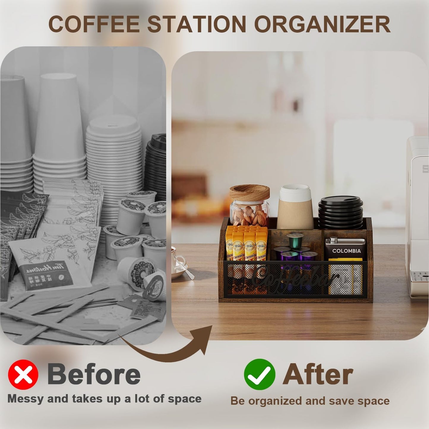 Coffee Station Organizer for Countertop,Coffee Bar Accessories and Organizer for Coffee Pods,Syrup,Cups,And Stirrer,Coffee Condiment Organizer,Coffee and Tea Organizer,Office Coffee Station