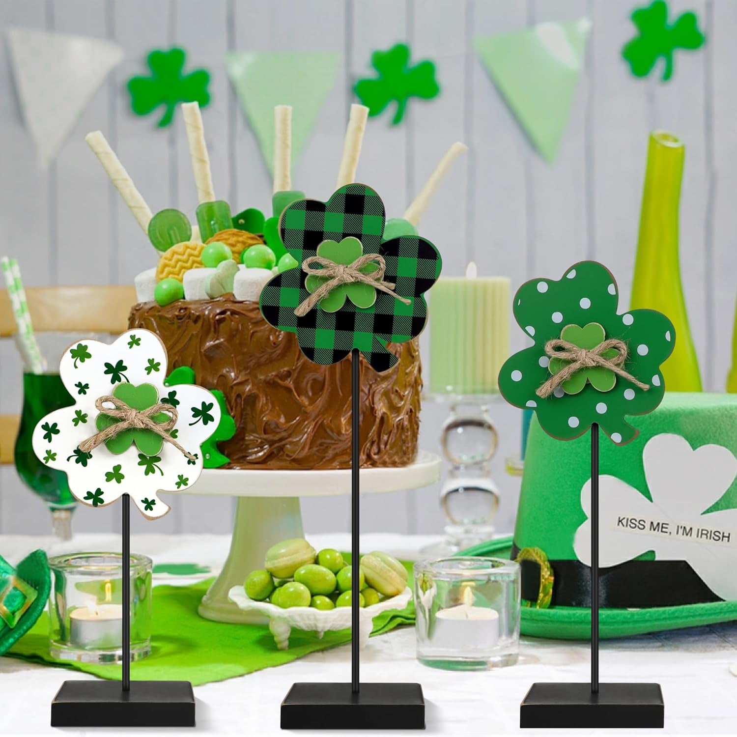 6PCS Valentine'S Day/St. Patrick’S Day Decorations Wooden Sign, Valentines Day Decor St. Patrick’S Day Shamrock Signs, Freestanding Farmhouse Table Centerpiece for Home Mantle Shelf Tiered Tray Decor