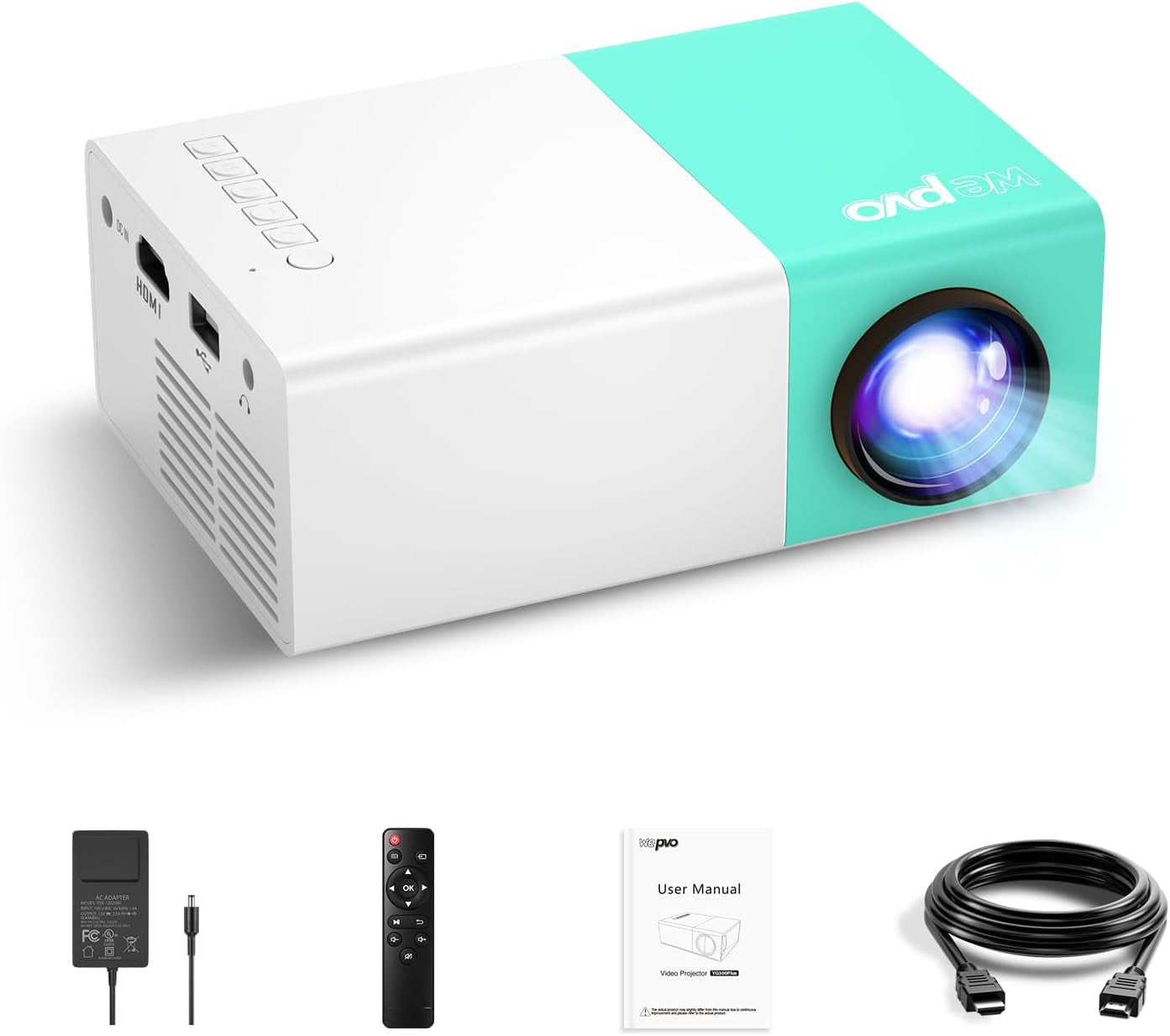 Projector,  Wifi Projector Portable Movie Projector, Phone or Tablet Can Be Mirrored to the Projector Wirelessly or via Data Cable, Compatible with Smartphone/ Tablet/ Laptop/Tv Stick/Usb Drive