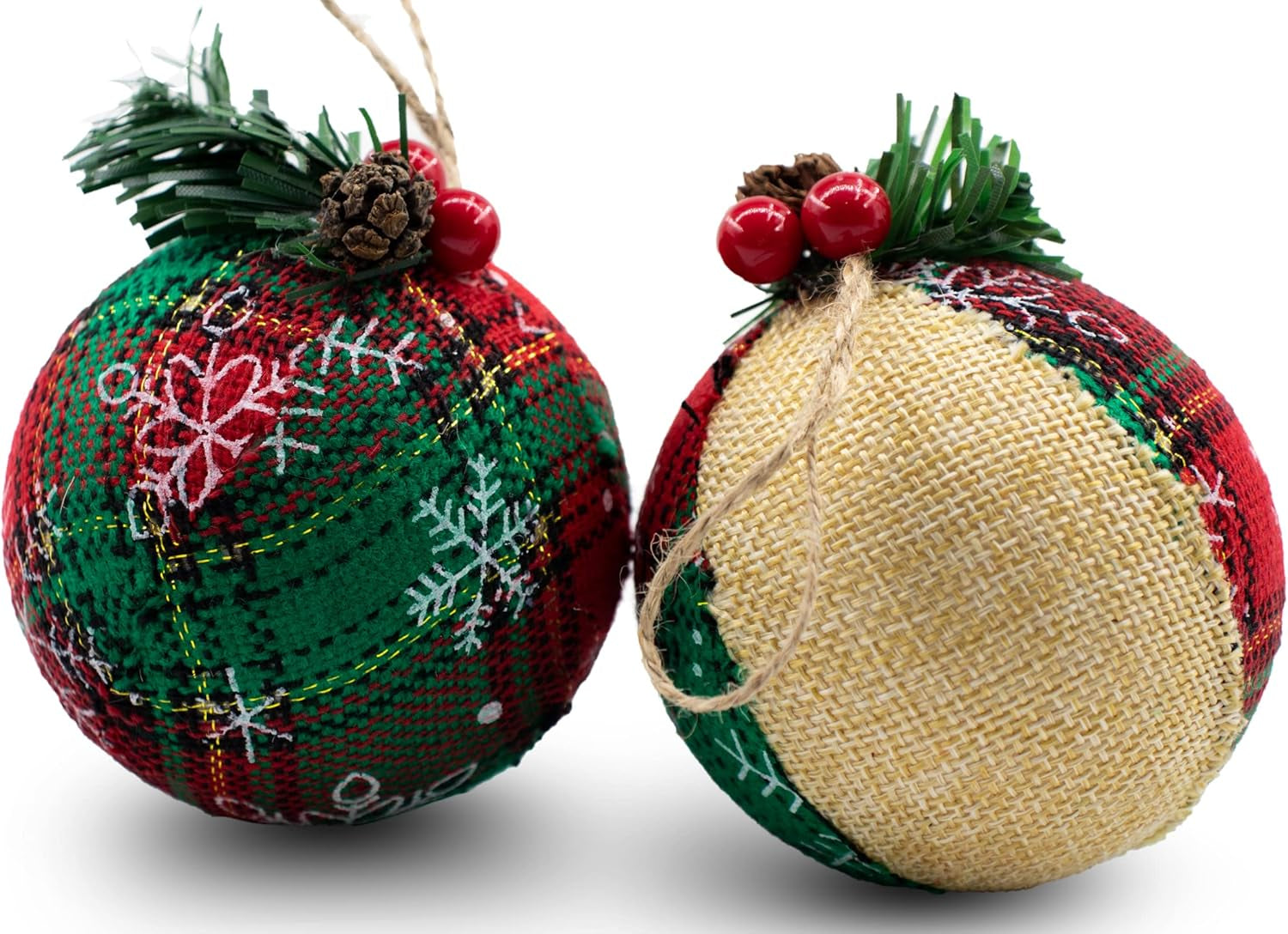 12 Piece Rustic Christmas Tree Ornaments, Farmhouse Christma Decoration, Natural Jute Burlap Christmas Ball