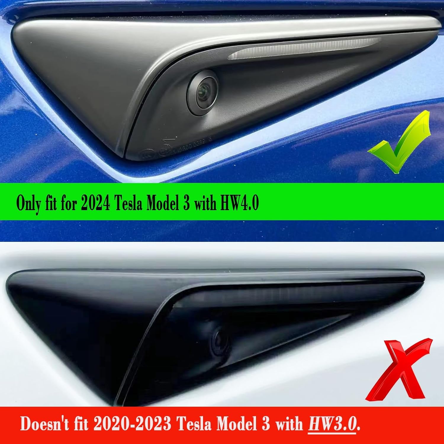 for 2024 Tesla Model 3 HW4.0 Side Camera Indicator Protection Cover Decoration Accessories Fit for Tesla Model 3 with HW4.0 (Glossy Carbon Fiber Pattern)