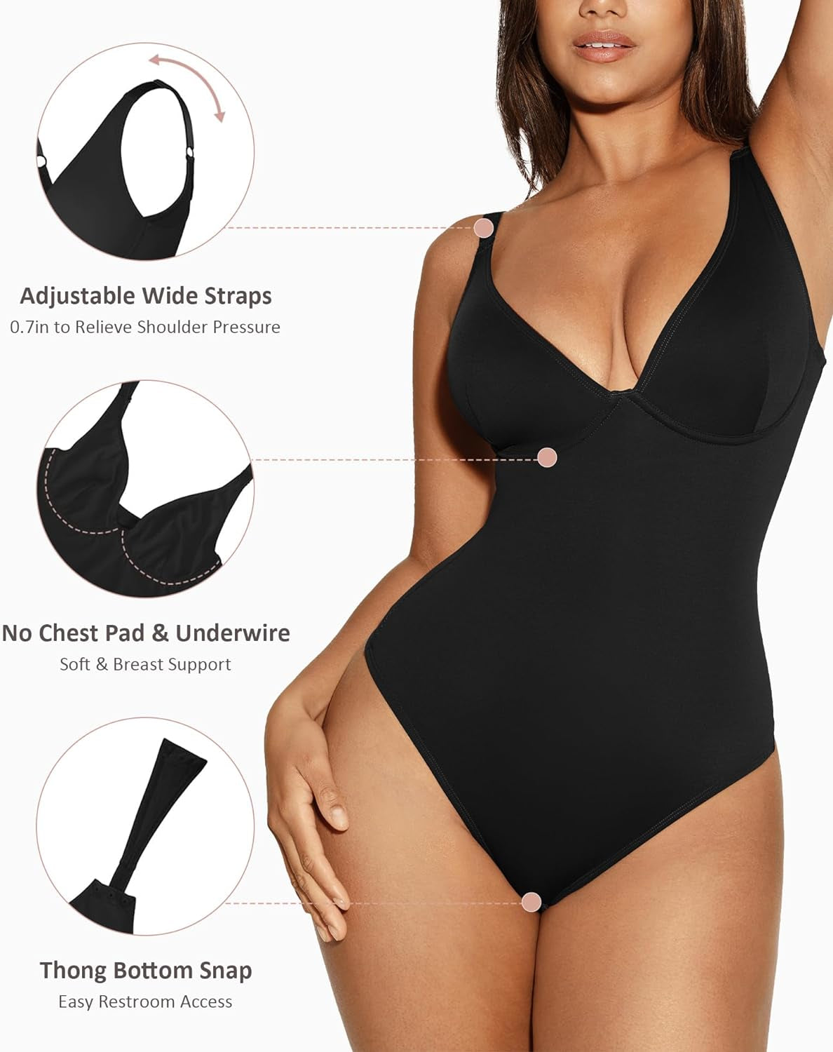 Shapewear Bodysuits for Women Tummy Control Body Suits Deep V Neck Thong Body Shaper