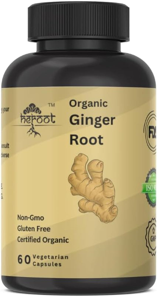 Organic Ginger Root 400Mg (Zingiber Officinale) Organic Ginger Root Capsules | Pure Ginger Powder per Serving | 60 Vegan Capsules TLBH
