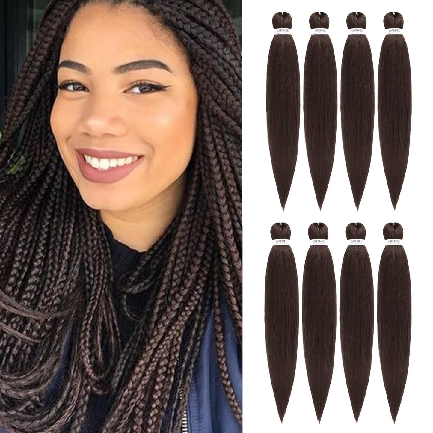 Pre-Stretched Braiding Hair - 16 Inch 8 Packs Light Brown Short Braiding Hair for Twist or Box Braids, Yaki Texture Hot Water Setting Synthetic Braiding Hair Extensions (16 Inch, #4-8P)
