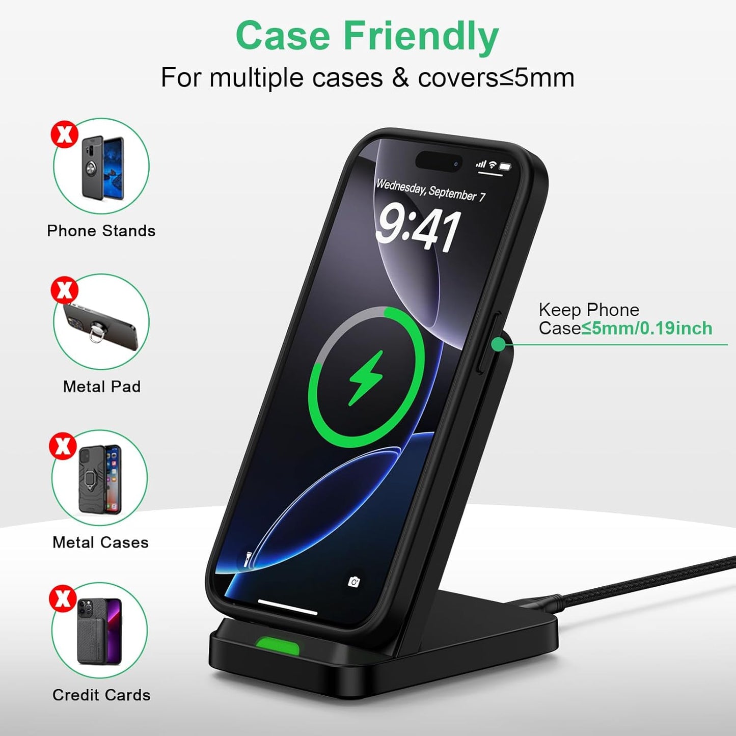 Wireless Charger Fast Charging Station for Samsung Galaxy S25 Ultra/S25/S25+/S24 FE/S24 Ultra/S24/S23/S22/S21/S20,Wireless Phone Charger Android Charger Stand Compatible for Motorola Moto G Power 2025
