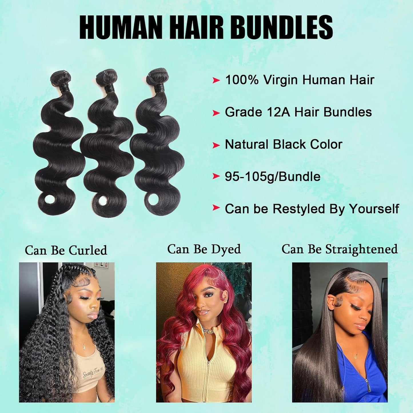 Human Hair Bundles 20 22 24 Inch Body Wave Bundles Human Hair 12A 100% Unprocessed Brazilian Virgin Hair Weave Bundles Human Hair Body Wave 3 Bundles Deals Real Human Hair Extensions Natural Black