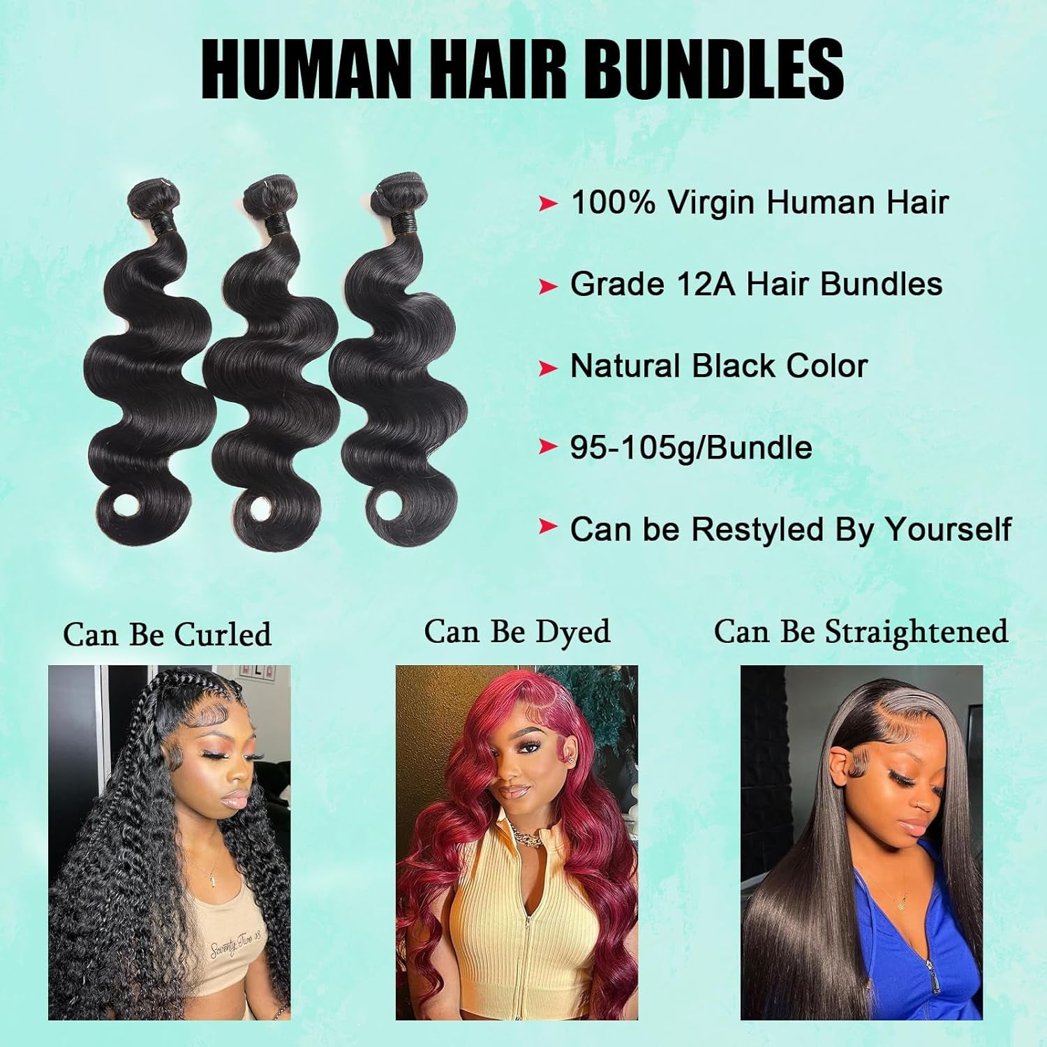 Human Hair Bundles 20 22 24 Inch Body Wave Bundles Human Hair 12A 100% Unprocessed Brazilian Virgin Hair Weave Bundles Human Hair Body Wave 3 Bundles Deals Real Human Hair Extensions Natural Black
