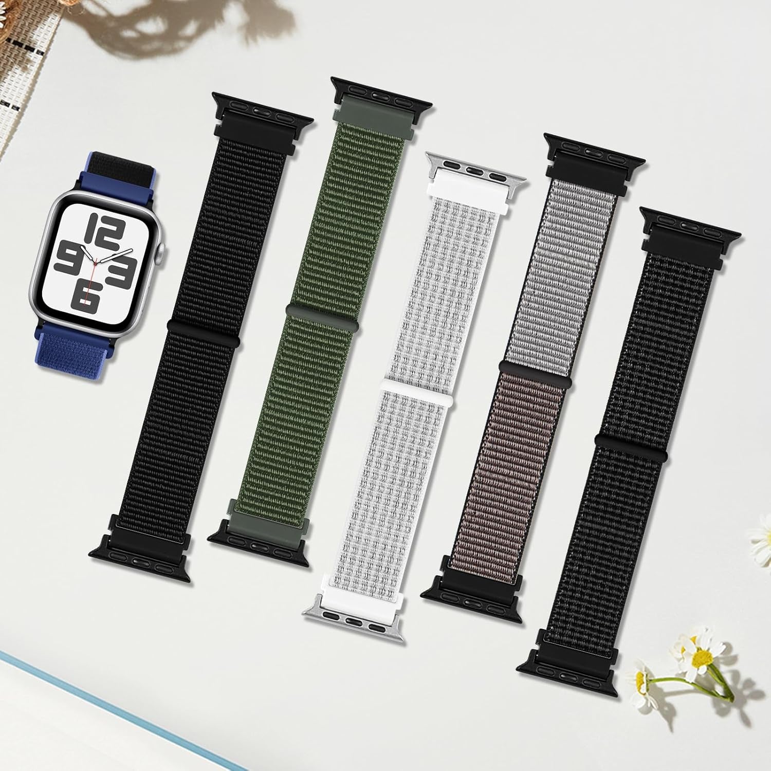 6 Pack Nylon Sport Loop Band Compatible with Apple Watch Band 38Mm 40Mm 41Mm 42Mm 44Mm 45Mm 46Mm 49Mm Women Men, Soft Adjustable Braided Replacement Straps for Iwatch Series 10 9 8 7 6 5 4 3 2 1 SE Ultra