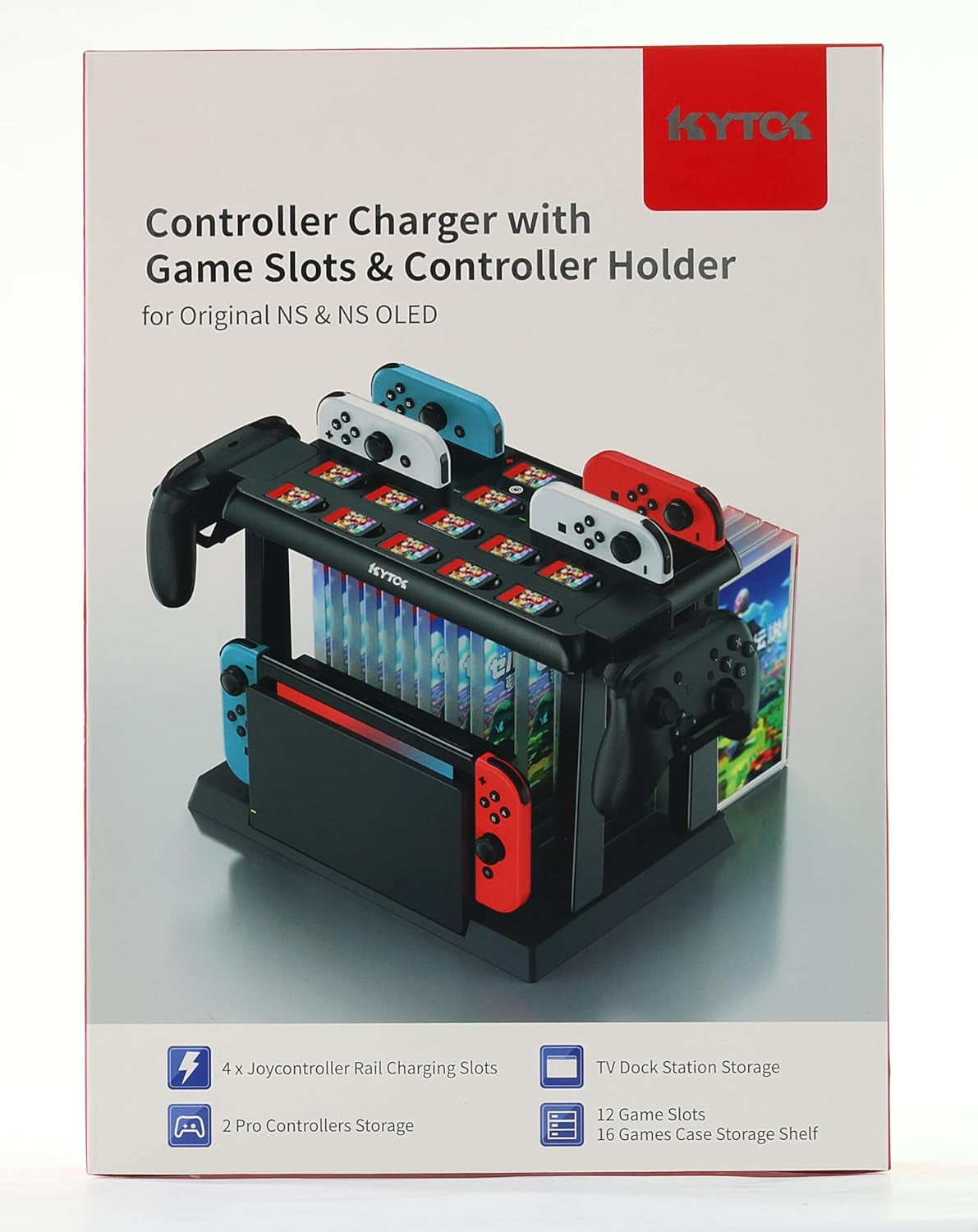 Switch Games Organizer Station with Controller Charger, Charging Dock for Nintendo Switch & OLED Joycons, Switch Mounts, Brackets & Stands for Games, TV Dock, Pro Controller, Accessories Kit Storage