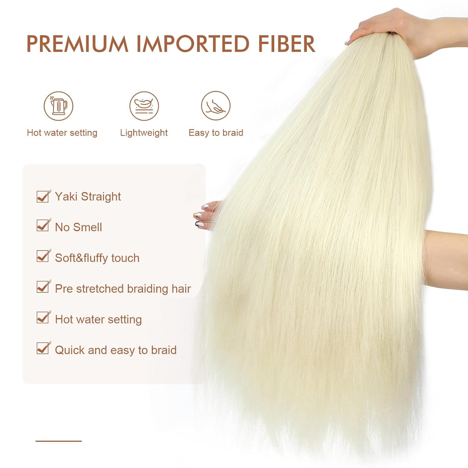 Pre-Stretched Braiding Hair - 16 Inch 8 Packs Off-White Super Long Braiding Hair for Twist or Box Braids, Yaki Texture Hot Water Setting Synthetic Braiding Hair Extensions (16 Inch, #613-8P)