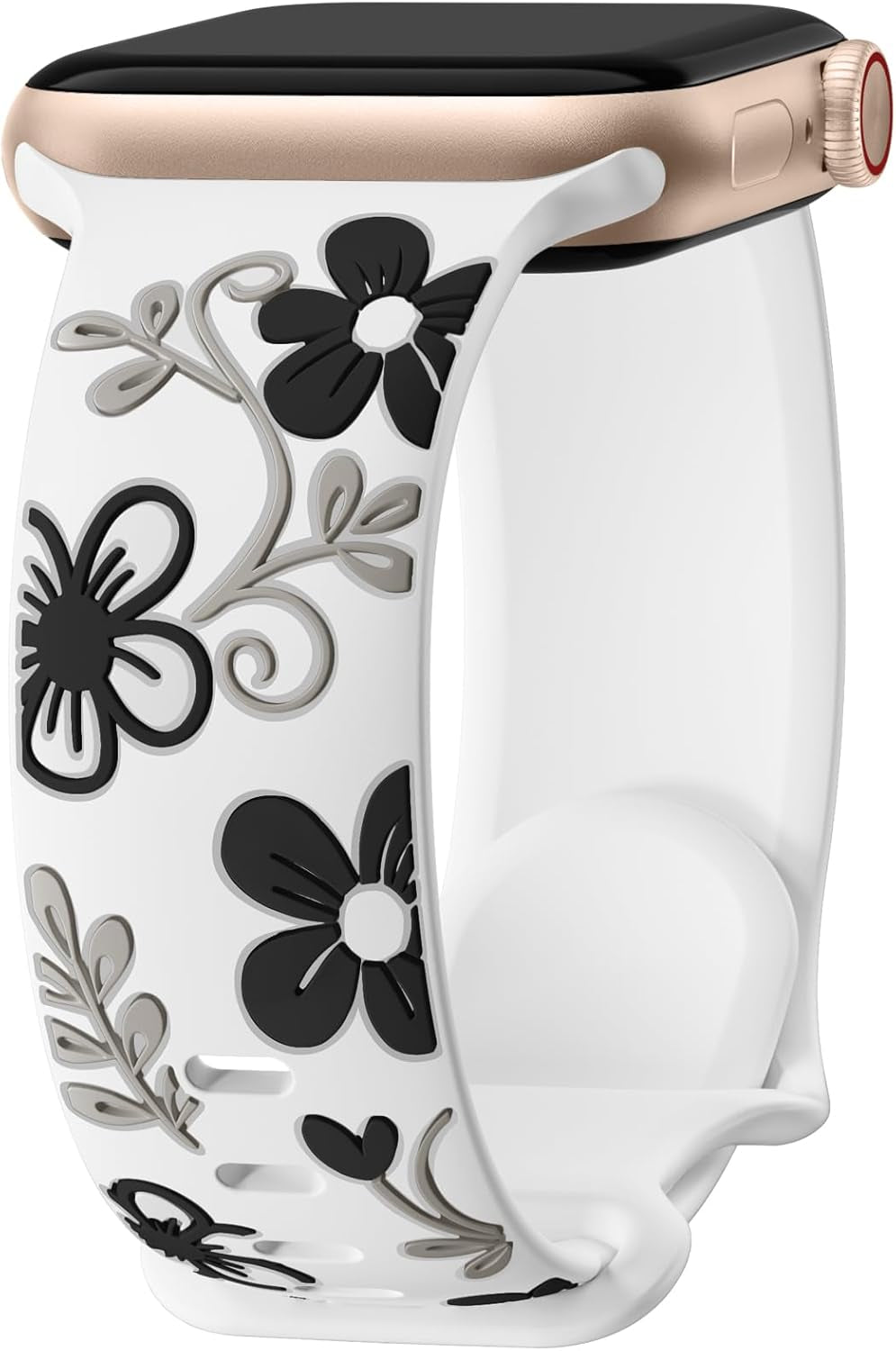 Floral Band Compatible with Apple Watch Bands for Women 40Mm 41Mm 38Mm 42Mm 44Mm 45Mm 46Mm 49Mm, Engraved Cute Flower Silicone Inlay Dressy Strap for Iwatch Series 10 9 8 7 6 5 4 3 2 SE Ultra