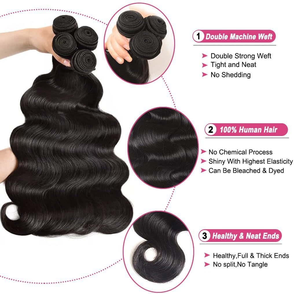 12A Human Hair Bundles Body Wave Bundles Human Hair 20 22 24 26 Inch 4 Bundles 100% Unprocessed Brazilian Virgin Hair Deals Quick Weave Bundles Human Hair Extension Natural Color