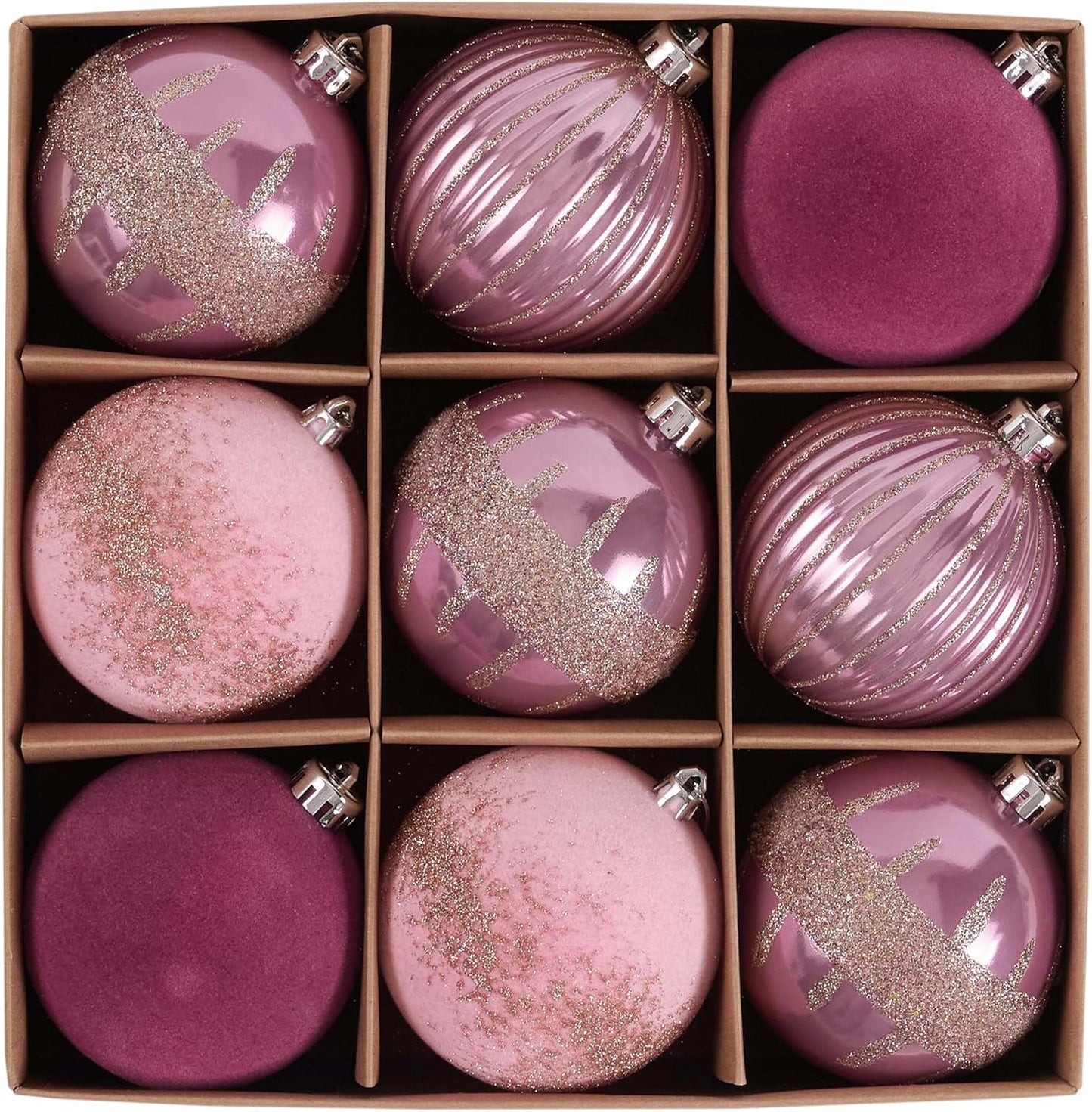 Christmas Ornaments, 9Ct 80Mm Large Pink Gold Christmas Tree Decorations, Shatterproof Decorative Velvet Ball Ornaments for Christmas Tree, Valentines Day Decor