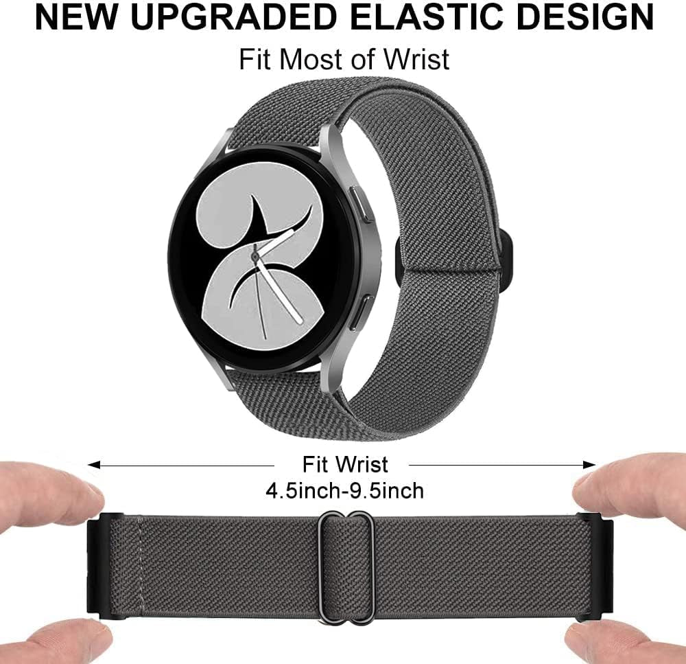 Elastic Bands for Galaxy Watch 6/4 Classic Bands 47Mm 46Mm 43Mm 42Mm/5 Pro Band 45Mm,Samsung Galaxy Watch 7/FE/6/5/4 Bands 44Mm 40Mm/Active 2, 20Mm Stretch Nylon Replacement Strap Wristband