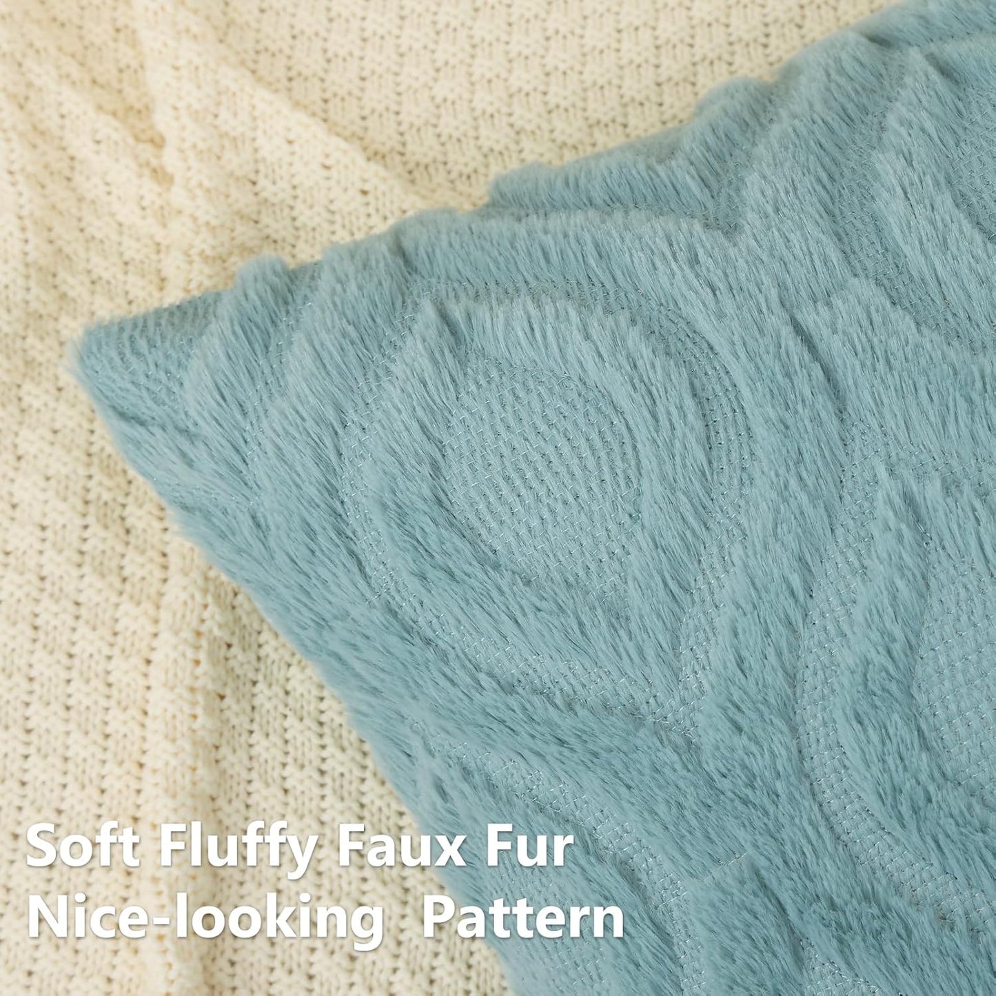 Decorative Throw Pillow Covers 18X18 Set of 2, Soft Plush Faux Wool Couch Pillow Covers for Home, Aqua