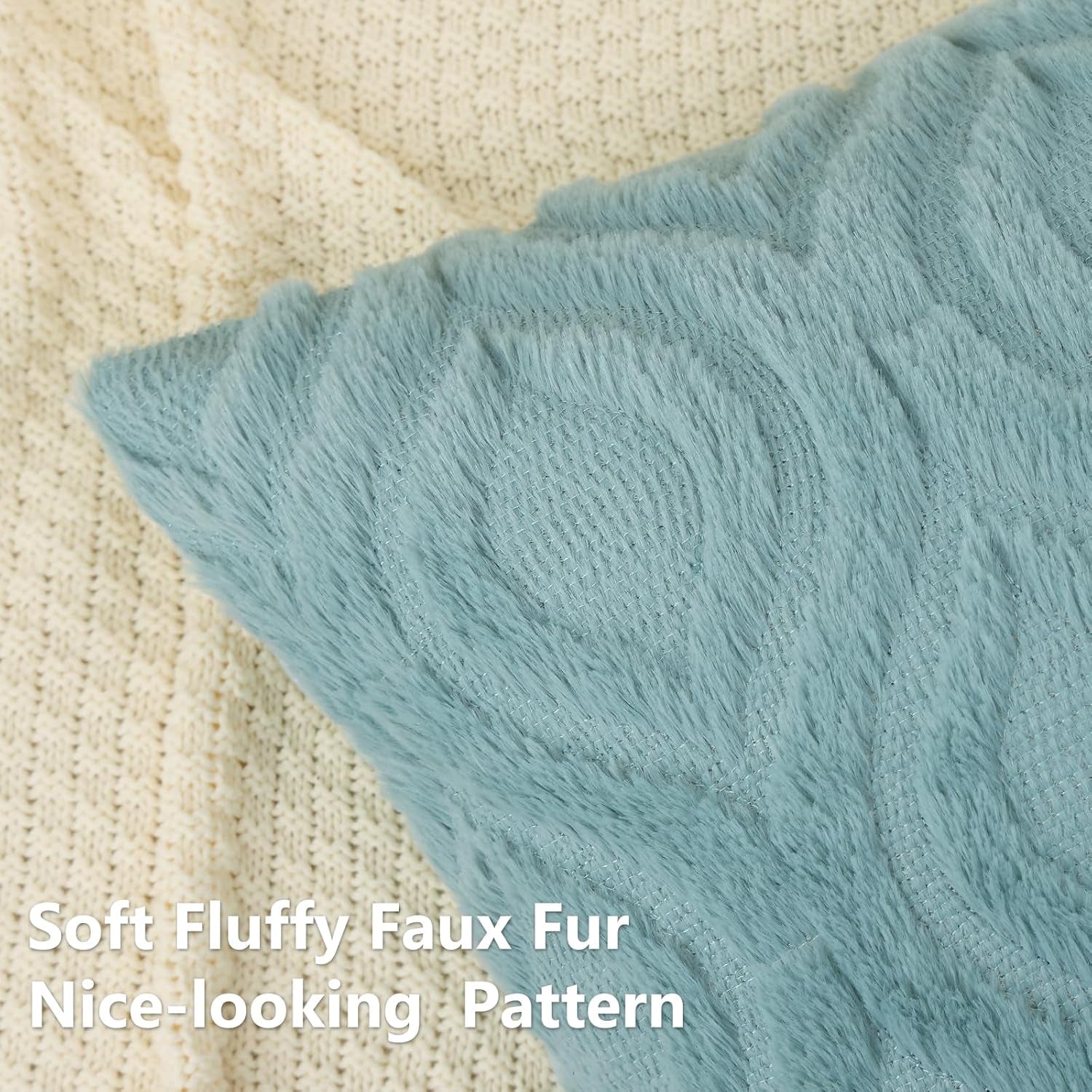 Decorative Throw Pillow Covers 18X18 Set of 2, Soft Plush Faux Wool Couch Pillow Covers for Home, Aqua