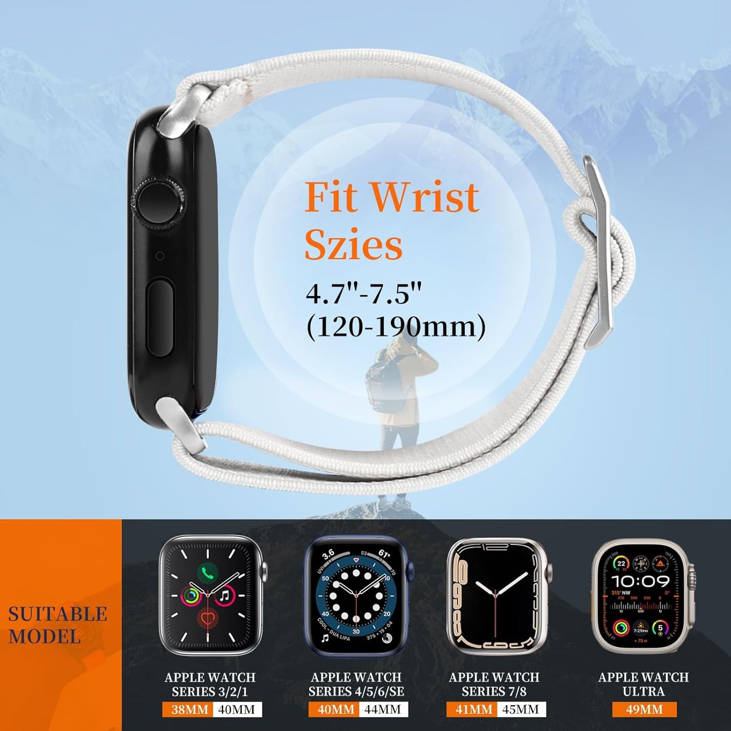 Nylon Watch Bands Compatible with Apple Watch 49Mm 45Mm 44Mm 42Mm for Men&Women Elastic Sport Strap for Iwatch 41Mm 40Mm 38Mm,Ultra 2/Ultra Series 9/8/7/6/5/4/3/2/1/SE