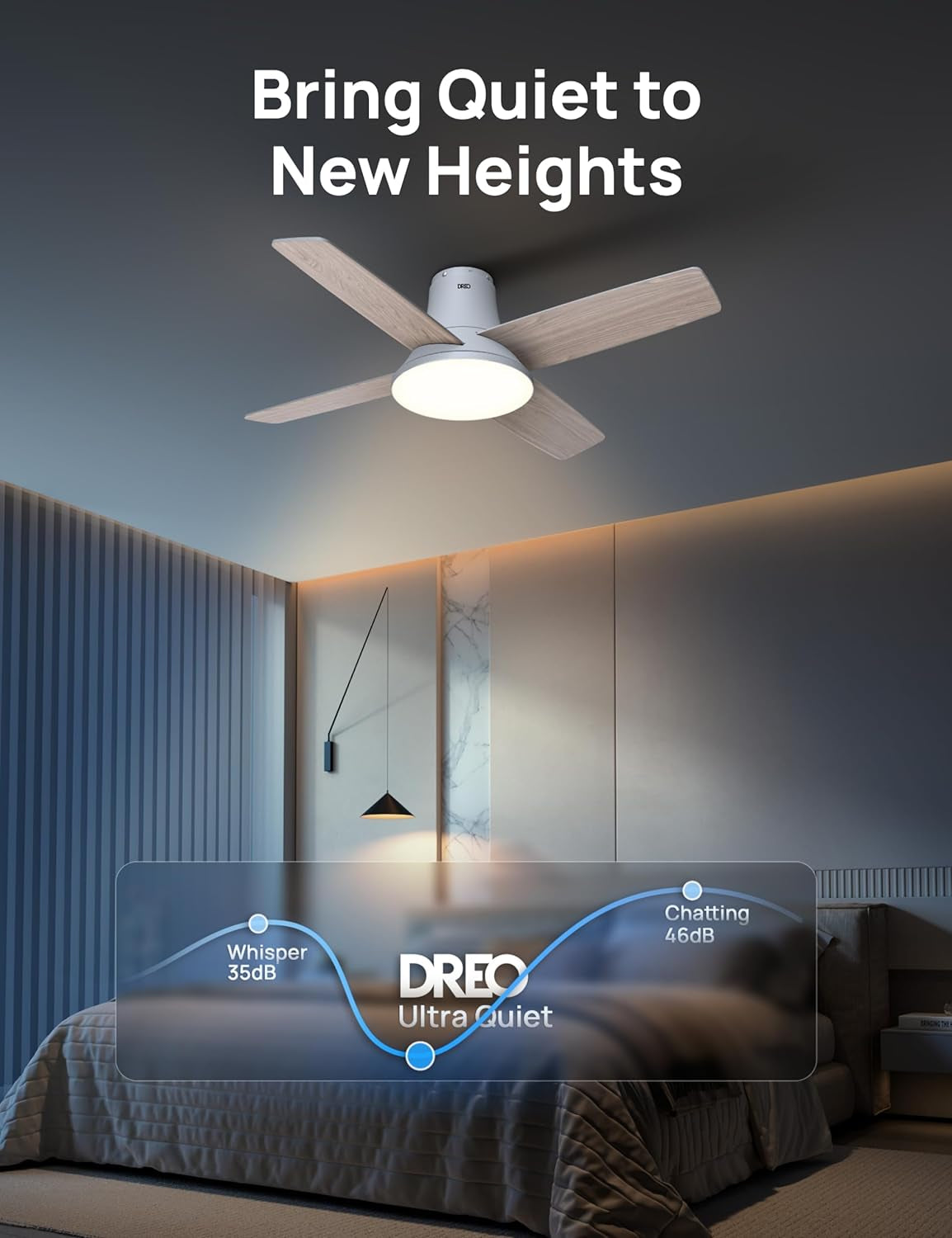 Smart Ceiling Fans with Lights and Remote, 12 Speeds & 3 Fan Modes, Quiet DC Motor, Easy to Install, Dimmable LED Ceiling Fans with App/Alexa Control, 12H Timer for Home, Indoor, White, 44''
