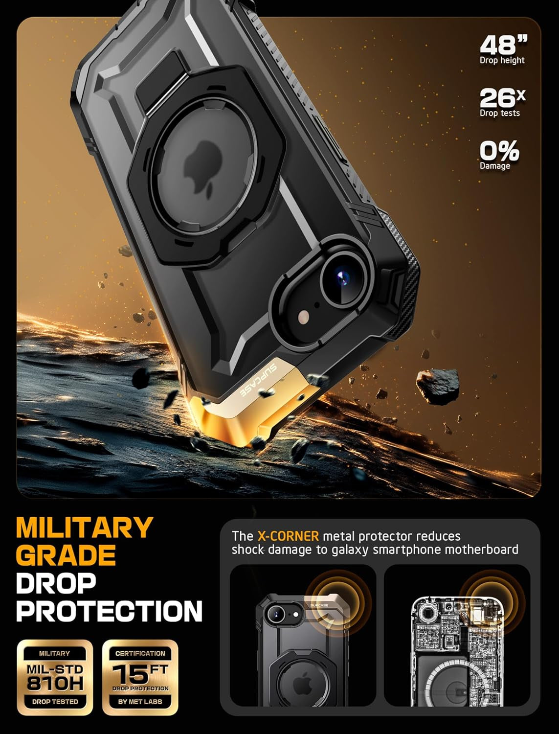 for Iphone 16E Case with Stand (Unicorn Beetle Grip), [Compatible with Magsafe] [Military-Grade Drop Protection] Heavy Duty Rugged Shockproof Magnetic Phone Case for Iphone 16E 6.1", Black